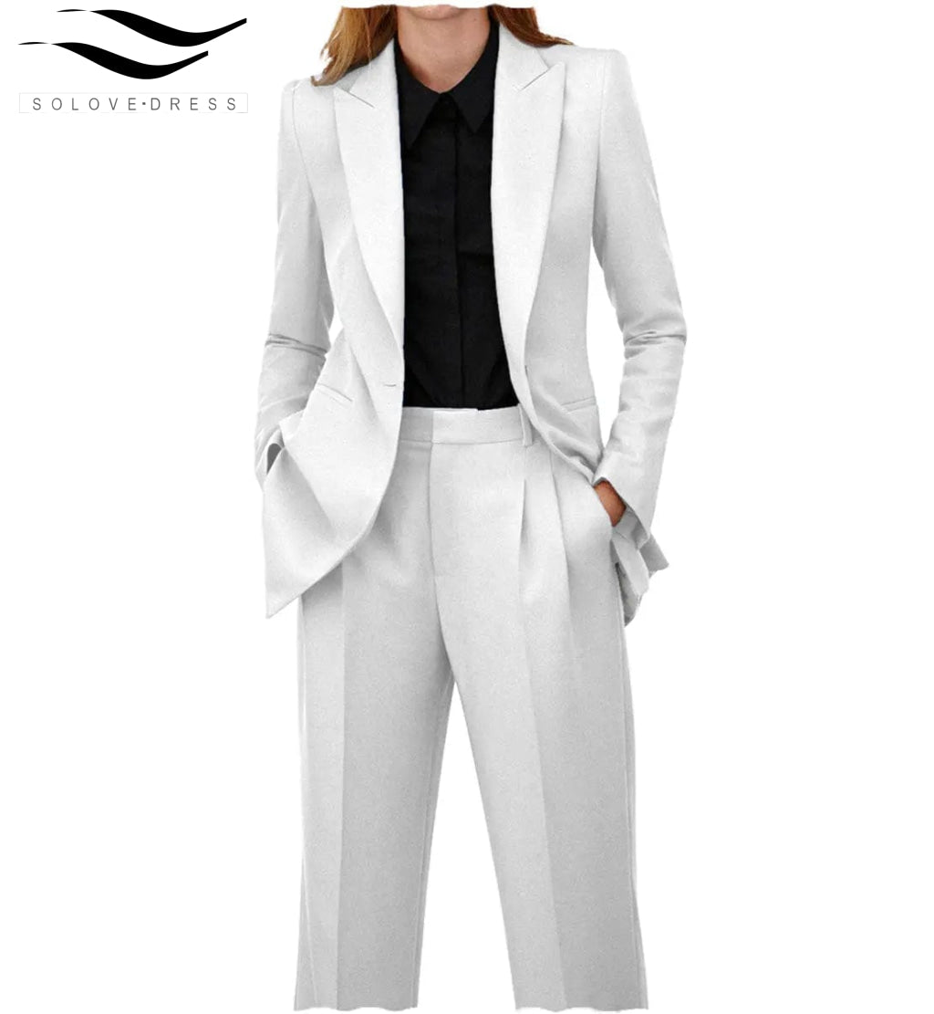 Women's 2-Piece Suit Set with Peak Lapel Blazer - Professional Office Wear & Business Attire for Work, Interviews & Formal Events