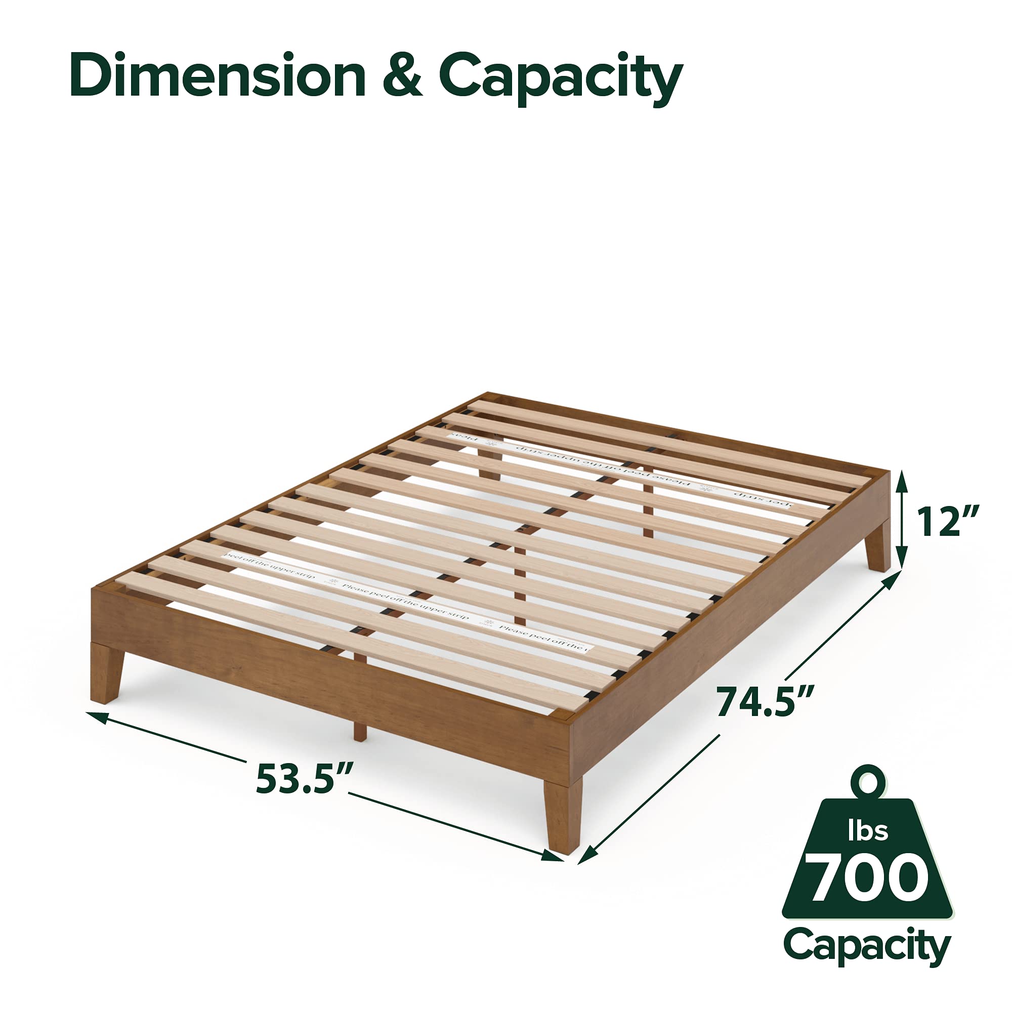 Zinus Full Size Wood Platform Bed Frame - 12 Inch Marissa Deluxe with Wood Slats, Easy Assembly, No Box Spring Needed, Underbed Storage, Rustic Pine Finish | Perfect for Small Bedrooms, Guest Rooms & Dormitories