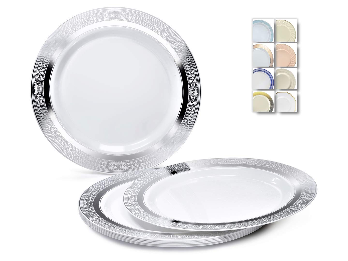60-Pack Heavyweight Disposable Plastic Plates for Weddings & Parties - 6.25'' Elegant White & Silver Dessert/Bread Plates - Perfect for Formal Events, Bridal Showers & Birthday Celebrations