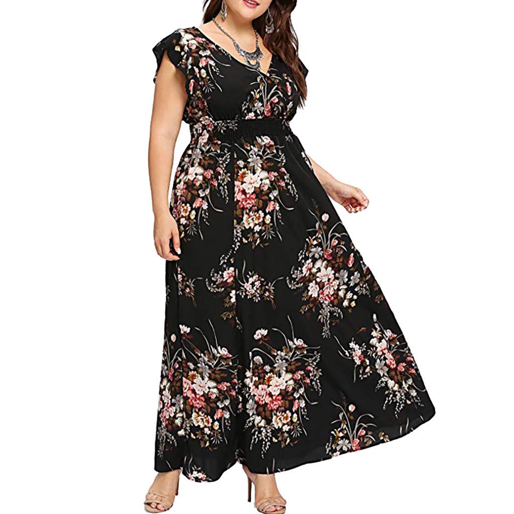 Plus Size Graduation Dress for Women - Floral Summer Casual Cocktail Dress, Wedding Guest Sundress, Trendy & Comfortable for Parties, Beach Outings & Special Occasions