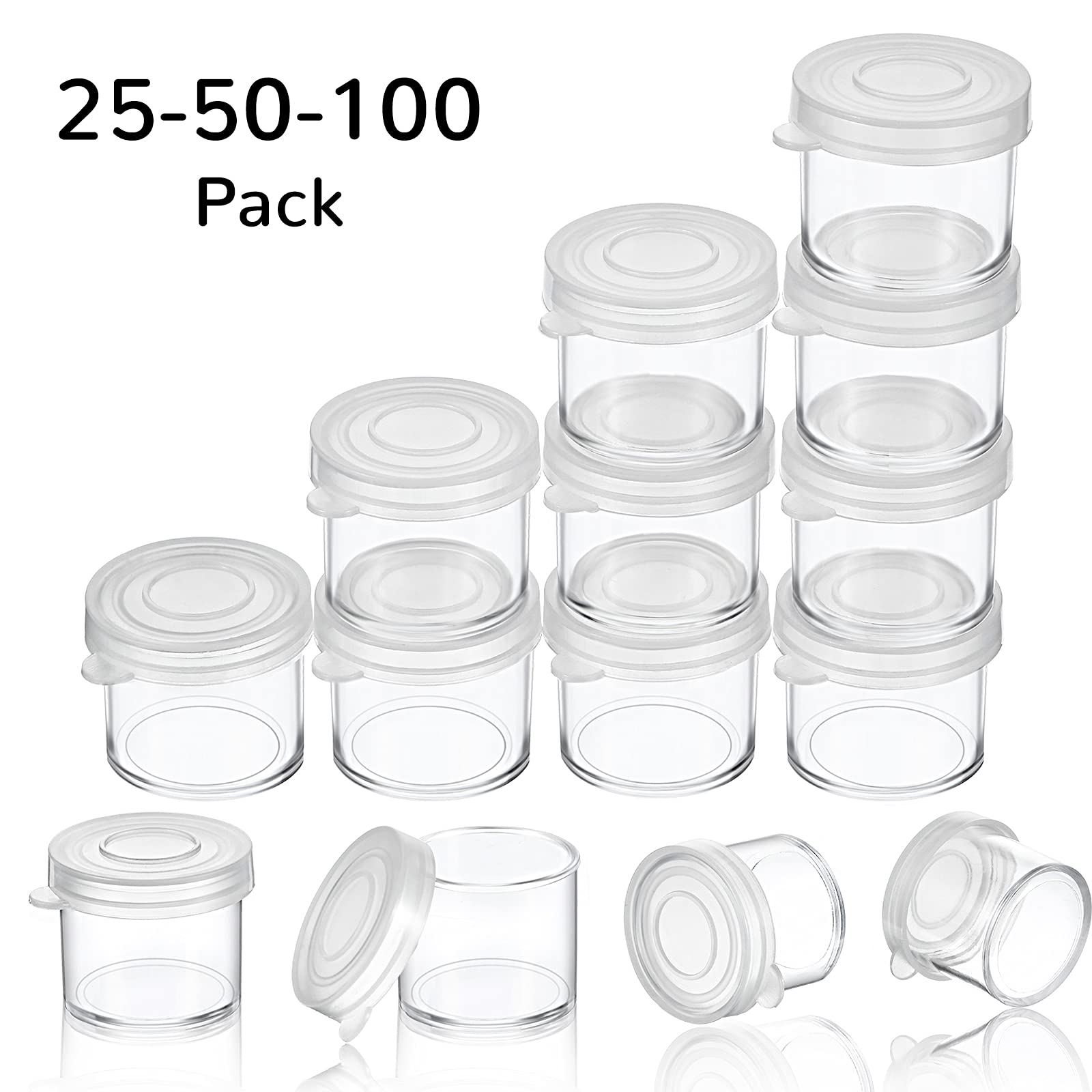 Small Paint Cups with Lids - 25 Pack Plastic Mini Paint Containers for DIY Crafts, Beads, Seeds, Clay Storage | Perfect for Artists, Hobbyists & Classroom Projects