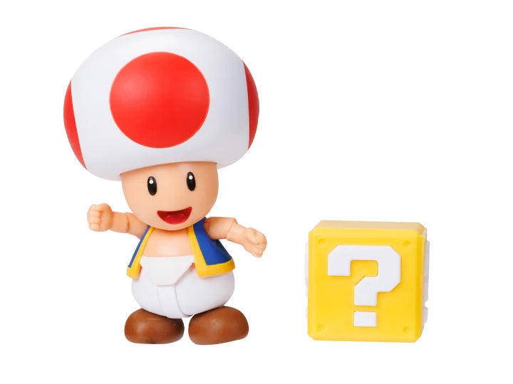 Super Mario Jakks Pacific Toad with Question Block Action Figure - Collectible Toy for Fans & Gift for Gamers - Perfect for Display, Play, and Super Mario Themed Parties