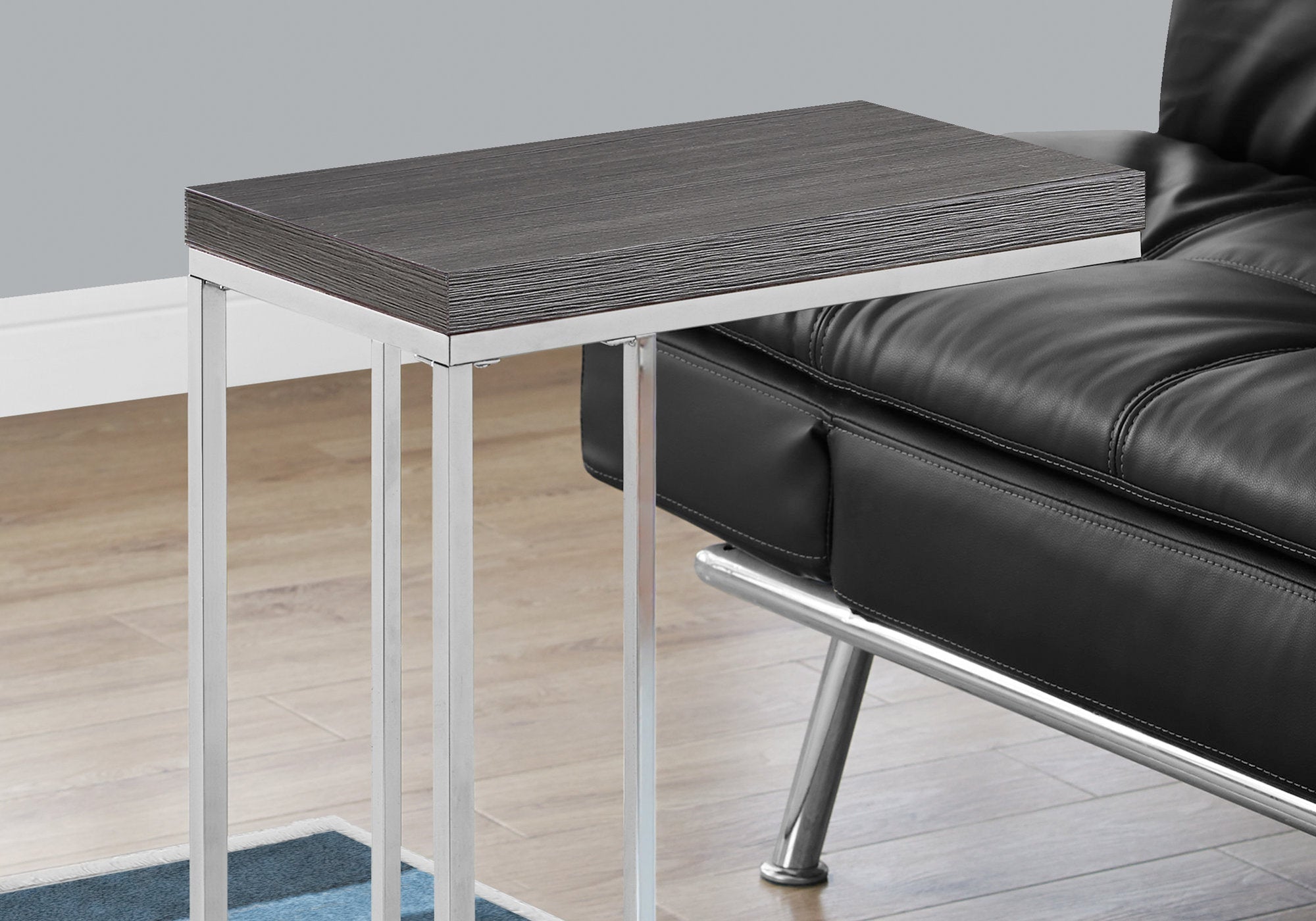 Modern Grey Accent Table with Chrome Metal Legs - Perfect for Living Room, Bedroom, or Office Decor