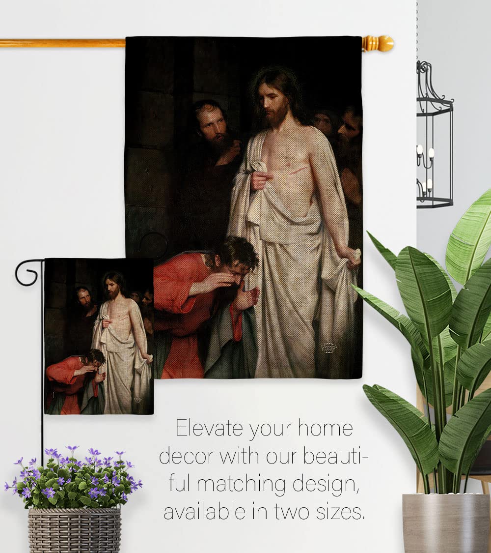 Double-Sided Burlap Garden House Flag - The Incredulity of Saint Thomas Religious Christian Banner (28x40 Inch) | Easter Decoration, Yard Gift with Faith Hope Grace Peace Dove Design | Made in USA for Patio, Front Porch & Outdoor Decor