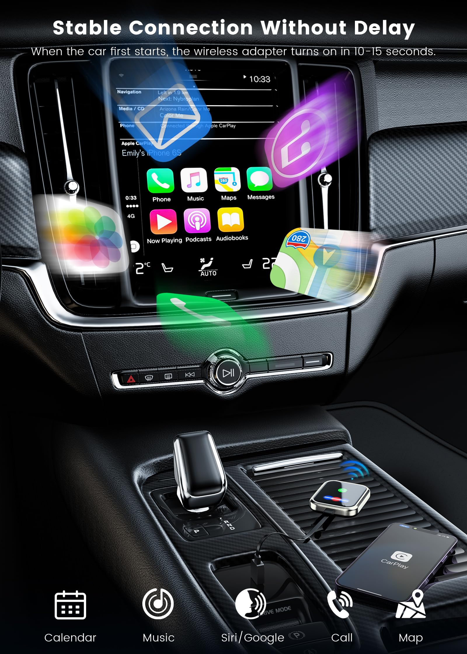 Wireless CarPlay Adapter for iPhone iOS 10+ & Android Auto Wireless Adapter for Android 11+ | 2-in-1 Wired to Wireless Converter | Compatible with 2016+ Cars with OEM Wired CarPlay/Android Auto | Perfect for Hands-Free Driving, Music Streaming & GPS Navigation