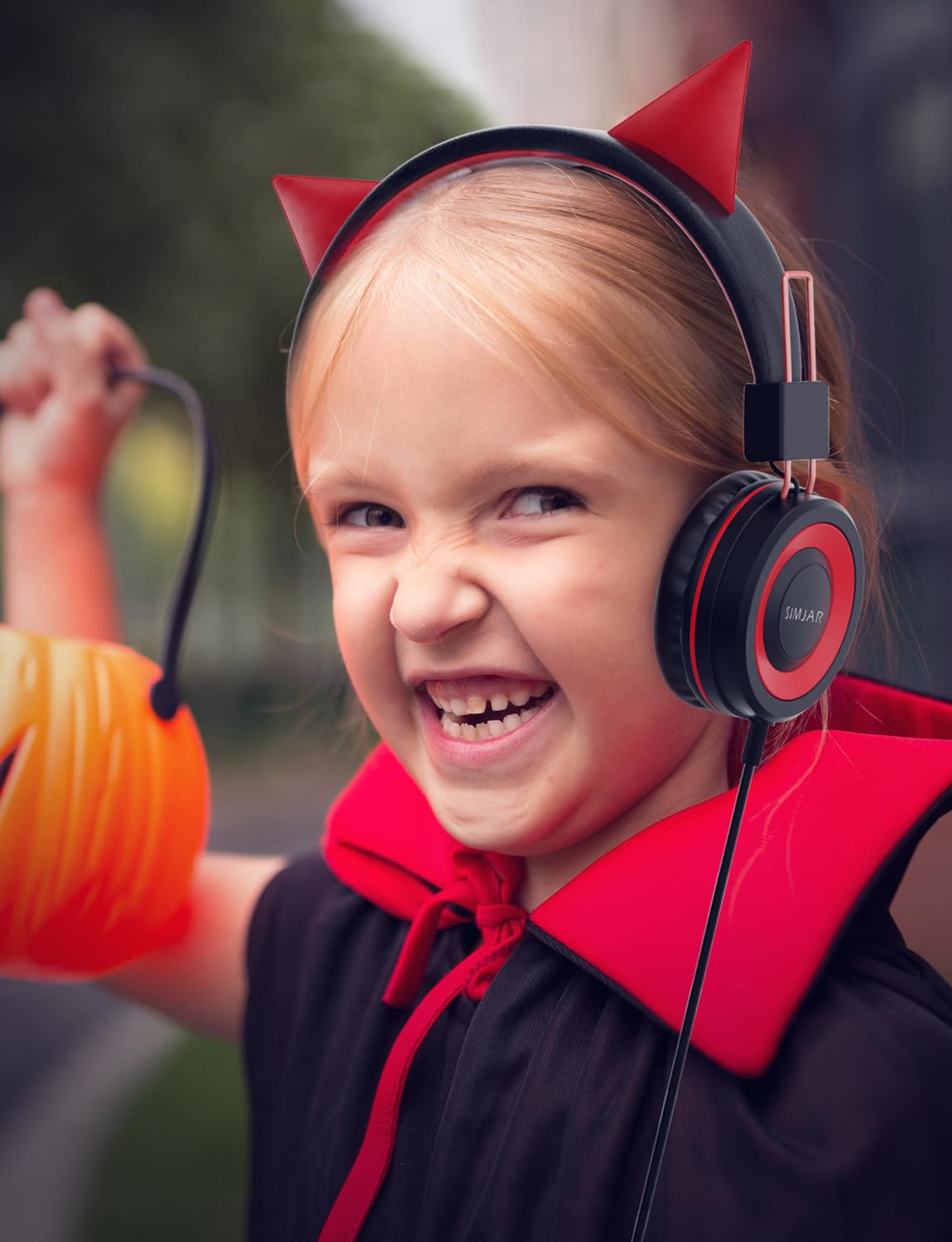 Simjar Demon Kids Headphones - Wired Foldable Headphones with Adjustable Headband, 3.5mm Jack for Boys & Girls - Perfect for Halloween, School, Online Learning, Travel, Tablet, iPad & Computer Use