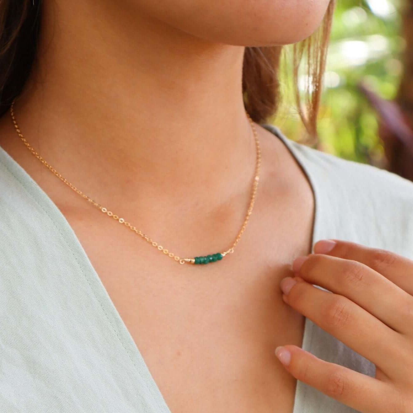Sparkling Green Emerald Faceted Bead Bar Necklace - Elegant Jewelry for Women | Perfect for Parties, Weddings & Special Occasions