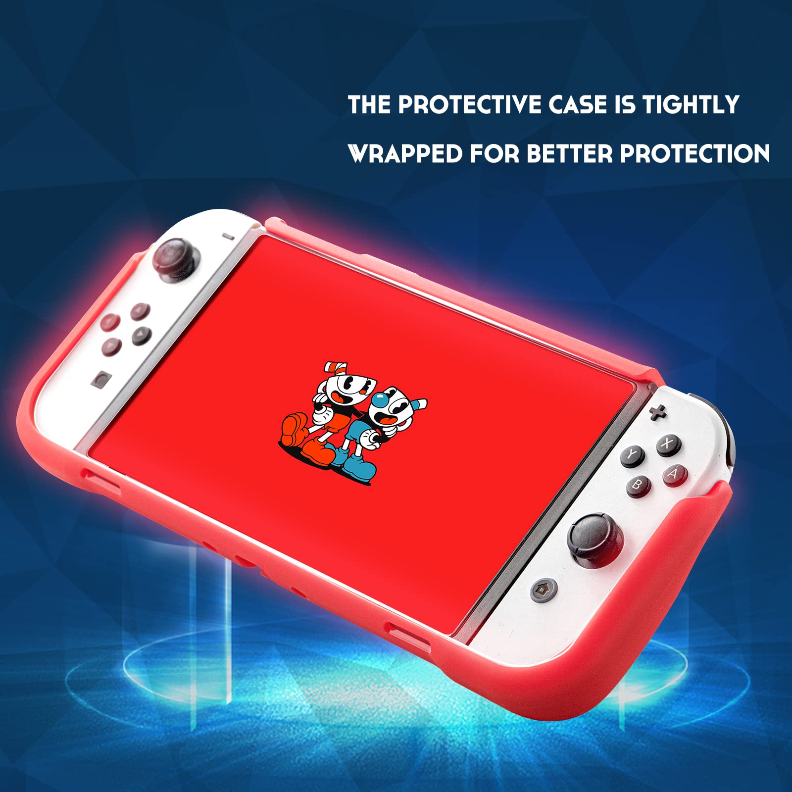 Premium Red Protective Grip Case for Nintendo Switch OLED - Shockproof Cover with Built-in Game Card Storage & Adjustable Kickstand | Perfect for Gaming On-The-Go, Travel Protection, and Enhanced Handheld Play