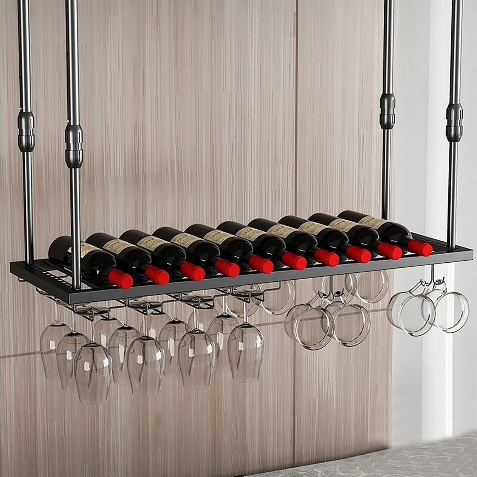 Premium Black Ceiling Hanging Wine Glass Rack - Adjustable Height 80x30cm for Bar, Restaurant & Kitchen - Durable LOFT-Style Wine Glass Holder for Home & Commercial Use