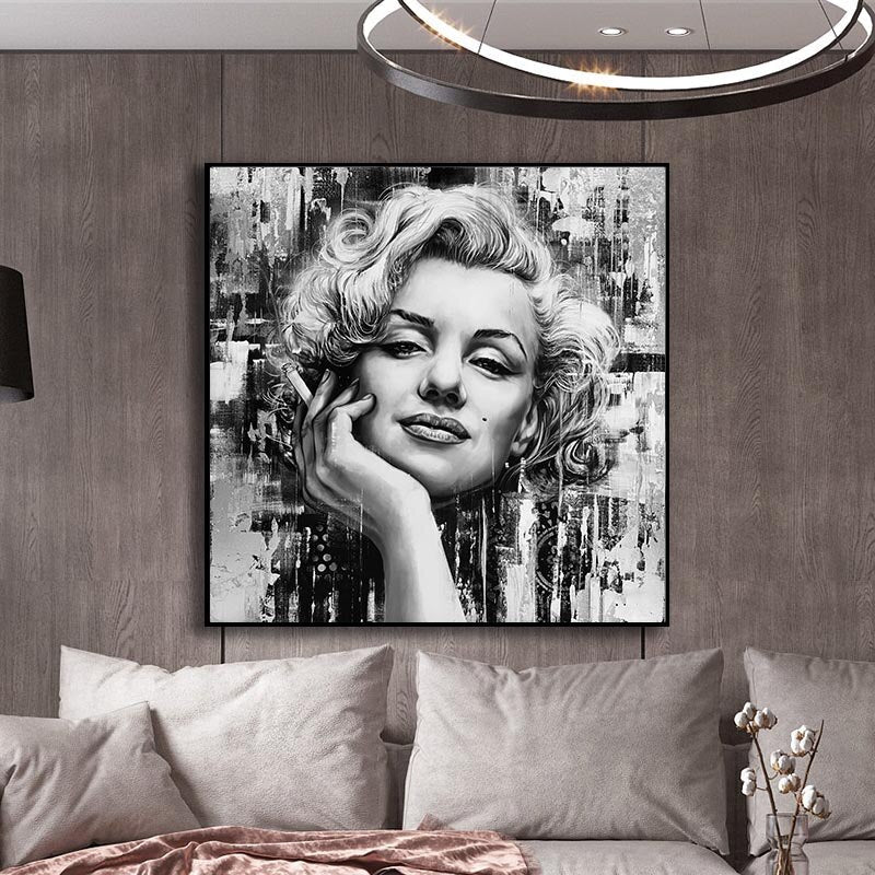 Black and White Marilyn Monroe Canvas Art Print - Vintage Hollywood Decor for Living Room, Bedroom & Office