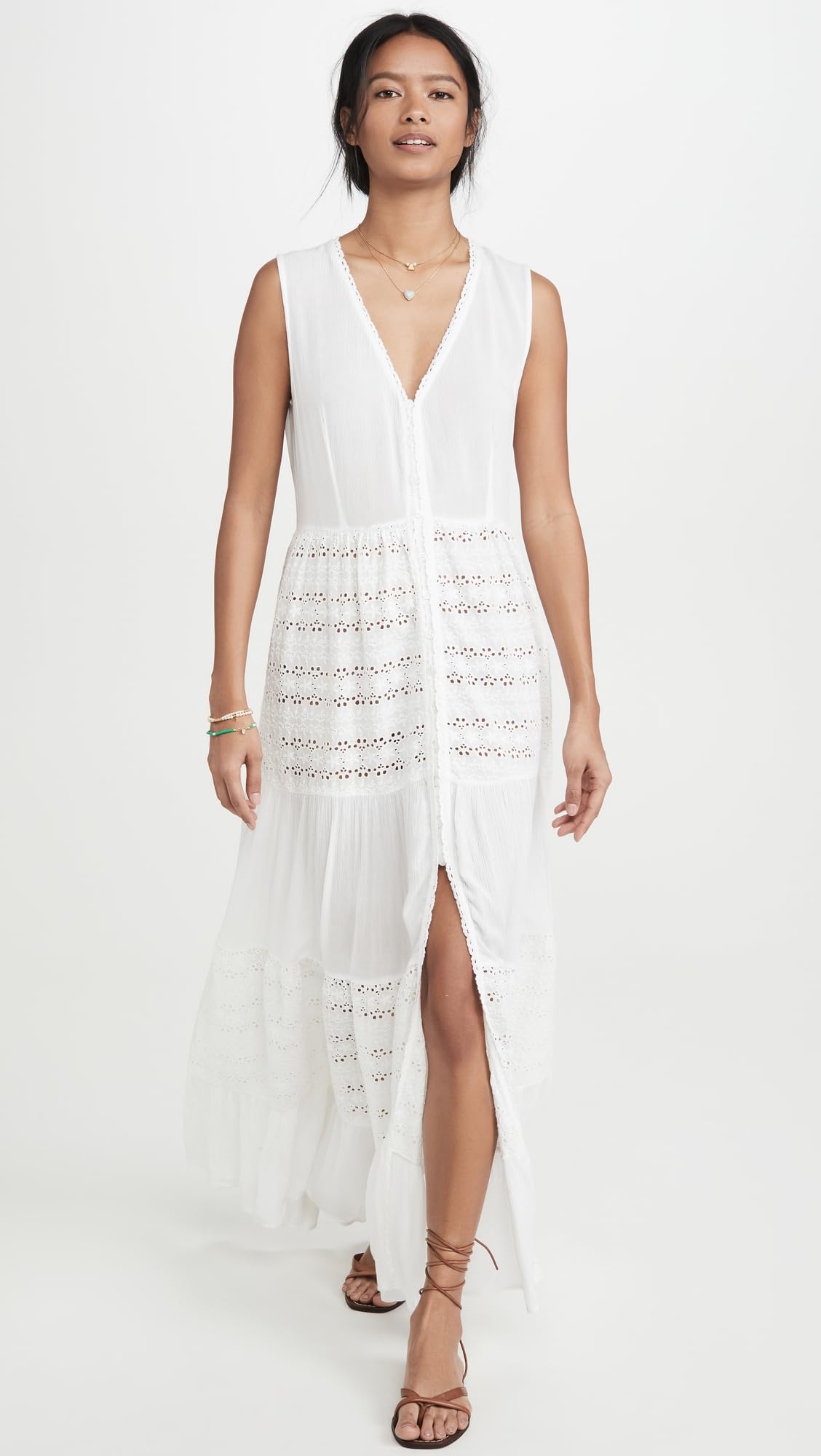 Women's Floral Eyelet Maxi Dress - Summer Boho Beach Dress for Vacation, Wedding & Casual Wear