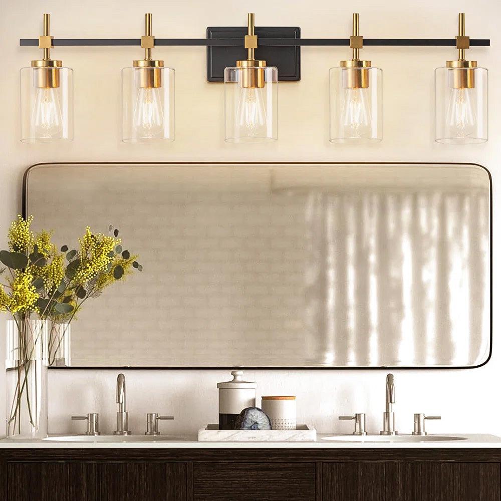 Jasper Modern Clear Glass 5-Light Bathroom Vanity Light Fixture - Perfect for Bathroom, Powder Room, and Dressing Area Lighting