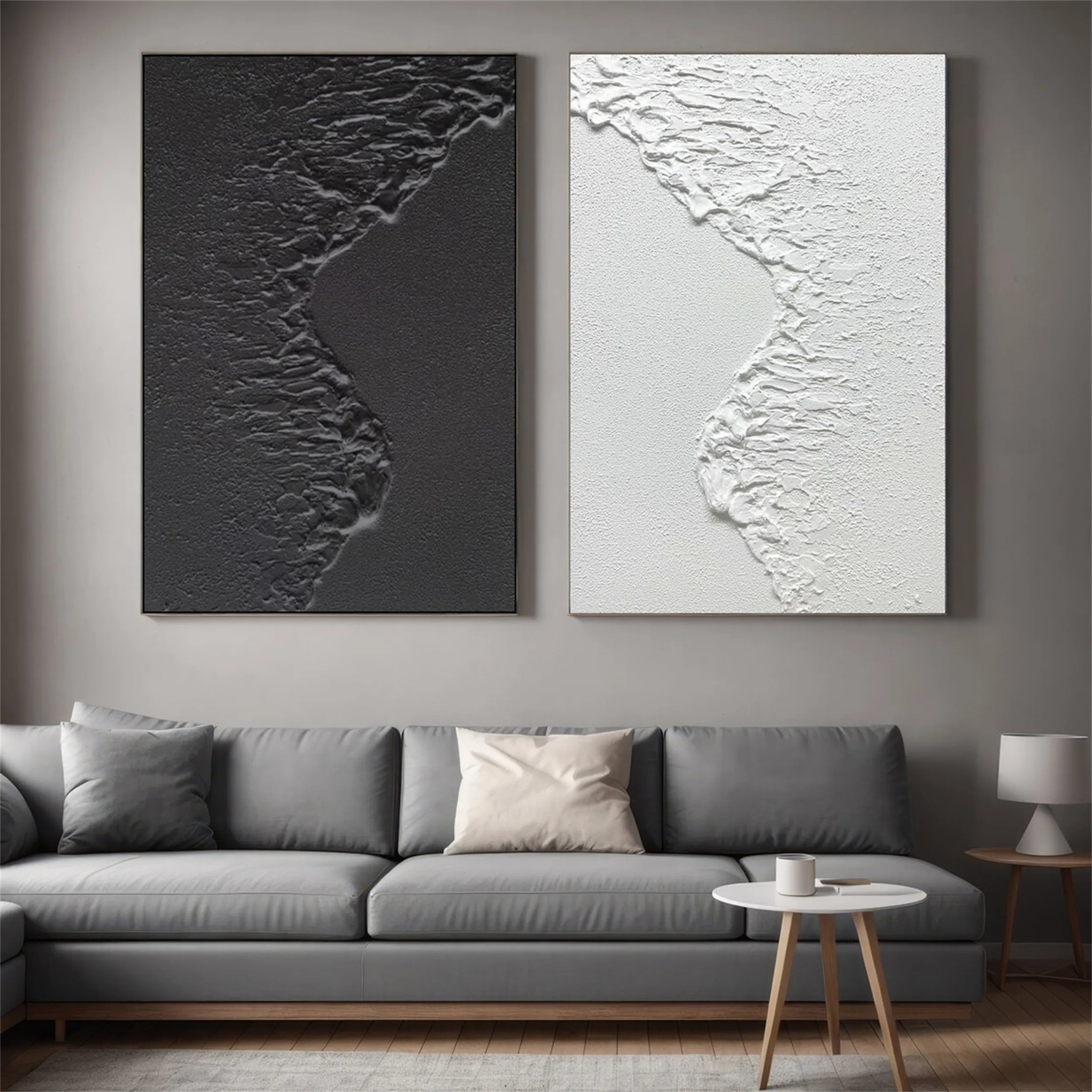 Ocean Waves Minimalist Textured Wall Art Set of 2 - Modern Coastal Decor for Living Room, Bedroom & Office #MM182 | Beach House Decor, Zen Home Accent