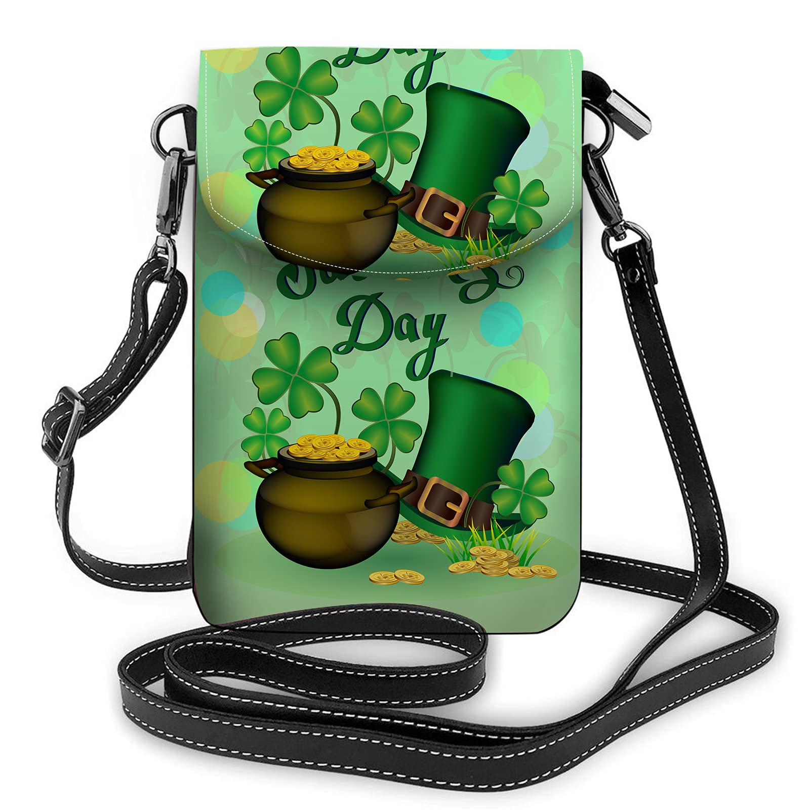 Lucky Clover Crossbody Bag for Women - St. Patrick's Day Small Phone Purse with Gold Coin Design, 7.6x4.9 Inch Green Grass Wallet - Perfect for Festivals, Parties and Irish-Themed Events