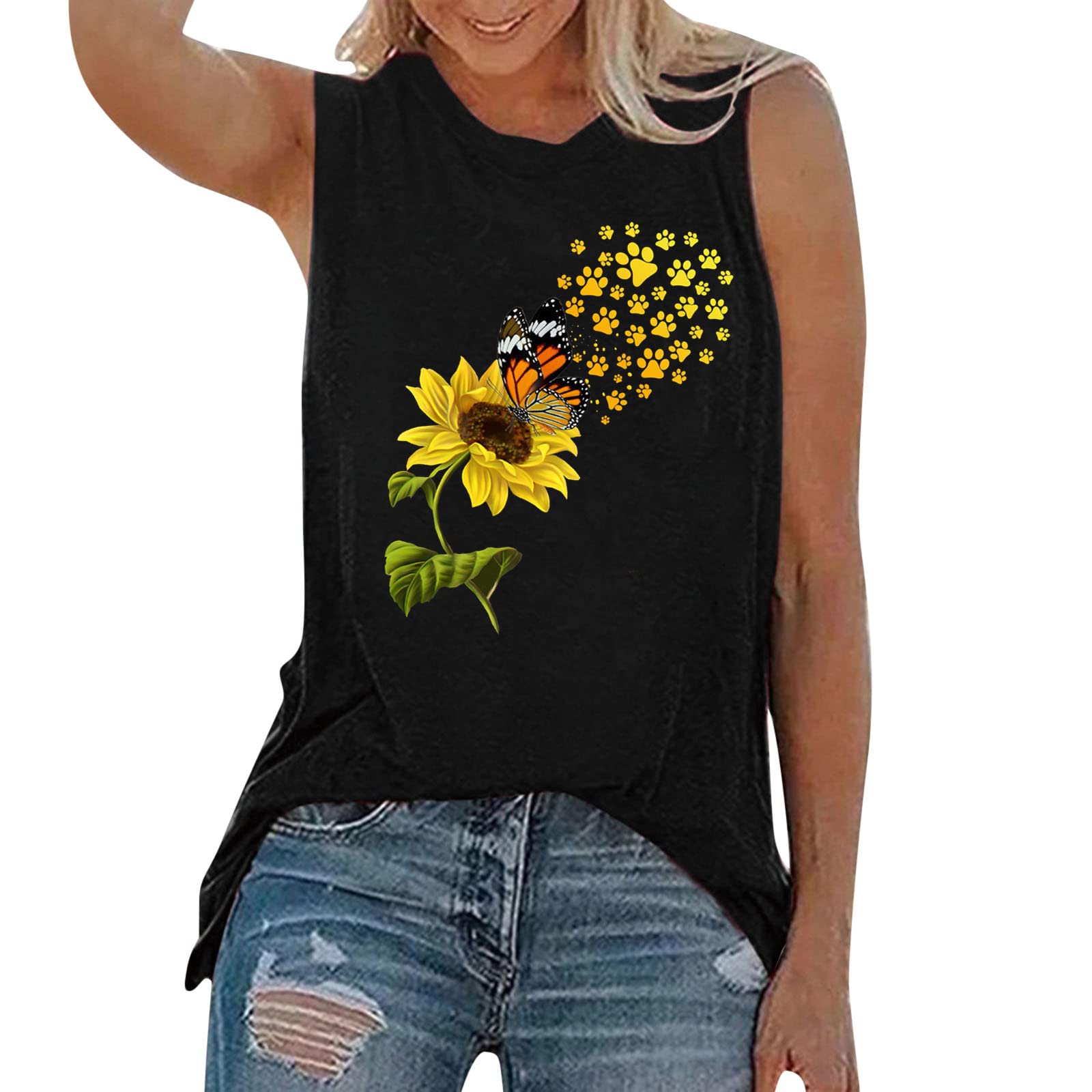 Women's Printed Tank Tops - Casual Round Neck Athletic Tee Shirt & Summer Blouse | Perfect for Gym, Yoga, Beach & Everyday Wear