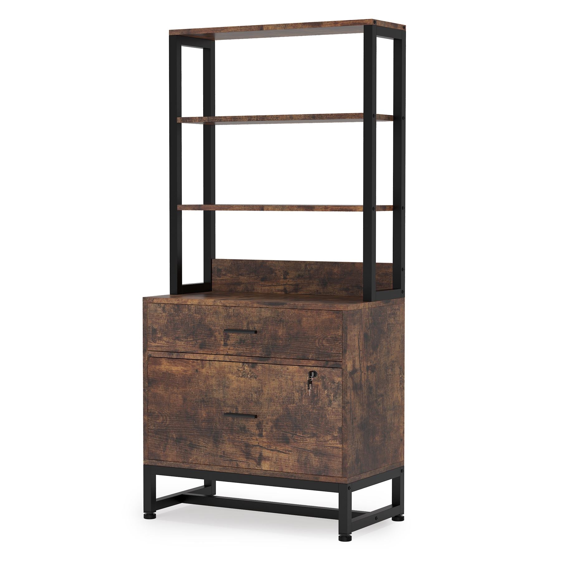 2-Drawer Vertical File Cabinet with Open Shelves - Compact Office Storage for Documents & Supplies | Perfect for Home, Office & Small Business Organization