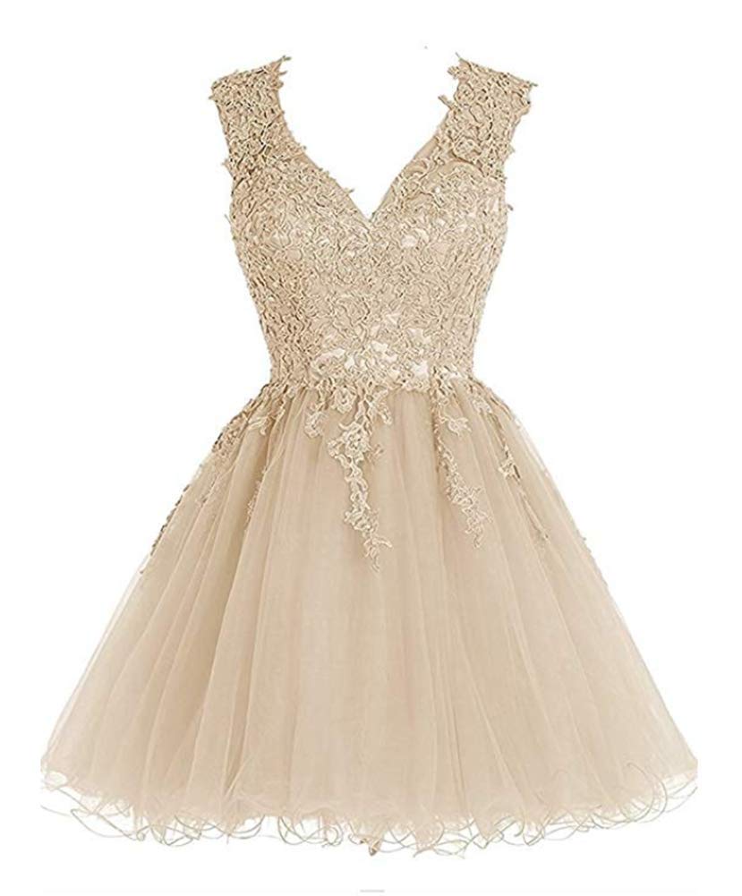 Lace Cocktail Dress for Women - V Neck Prom Dress for Homecoming & Parties