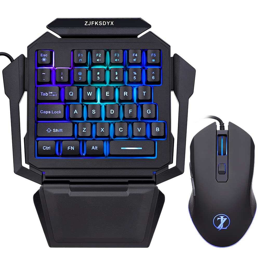 ZJFKSDYX One-Handed RGB Backlit 35-Key Mini Gaming Keyboard & 6D Gaming Mouse Combo for PC Gamers - Ergonomic Design for FPS, MOBA & MMO Gaming (Black)