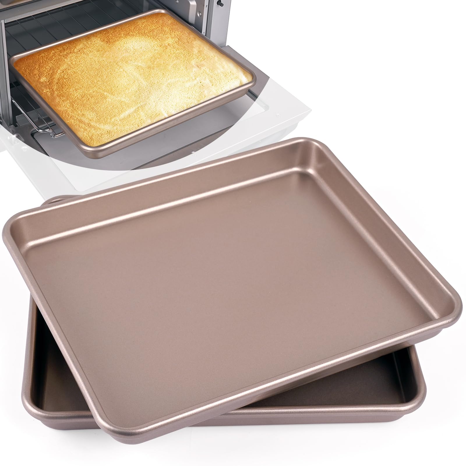 WMKGG 9 x 11 Inch Nonstick Air Fryer Toaster Oven Baking Tray Set of 2 - Heavy Duty Carbon Steel Pans for Roasting, Baking, Reheating - Perfect for Toaster Ovens, Air Fryers & Countertop Cooking
