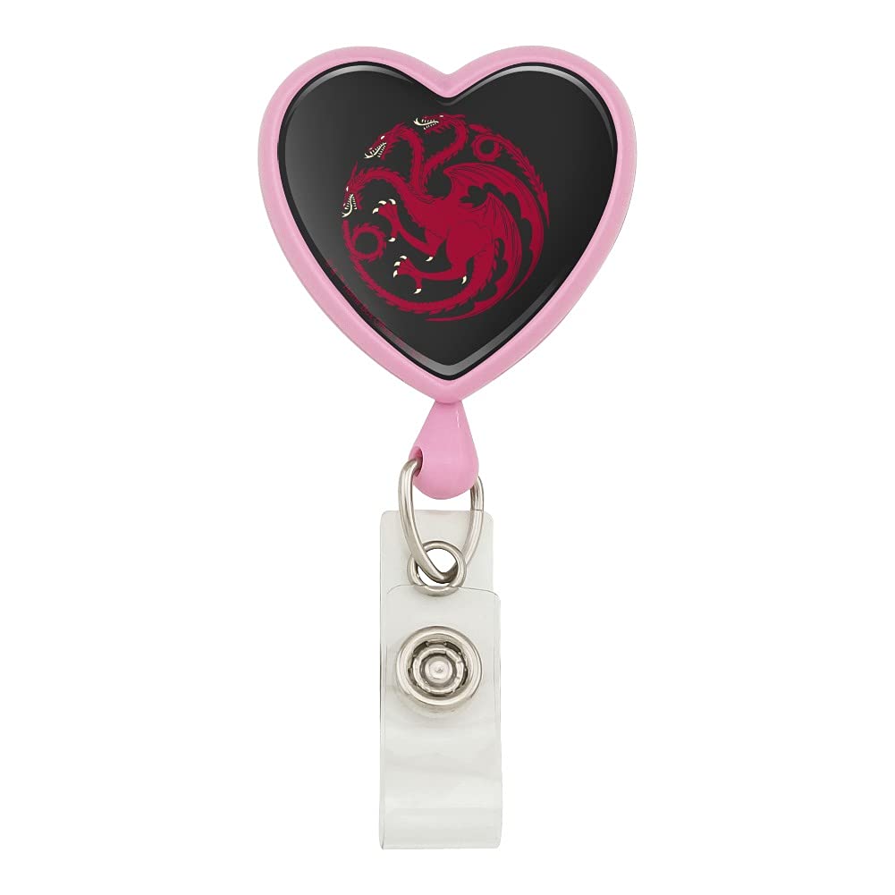 Game of Thrones Targaryen Sigil Heart Lanyard - Retractable Reel Badge Holder for ID Cards, Keys & Work Security - Perfect for Conventions, Office & Cosplay