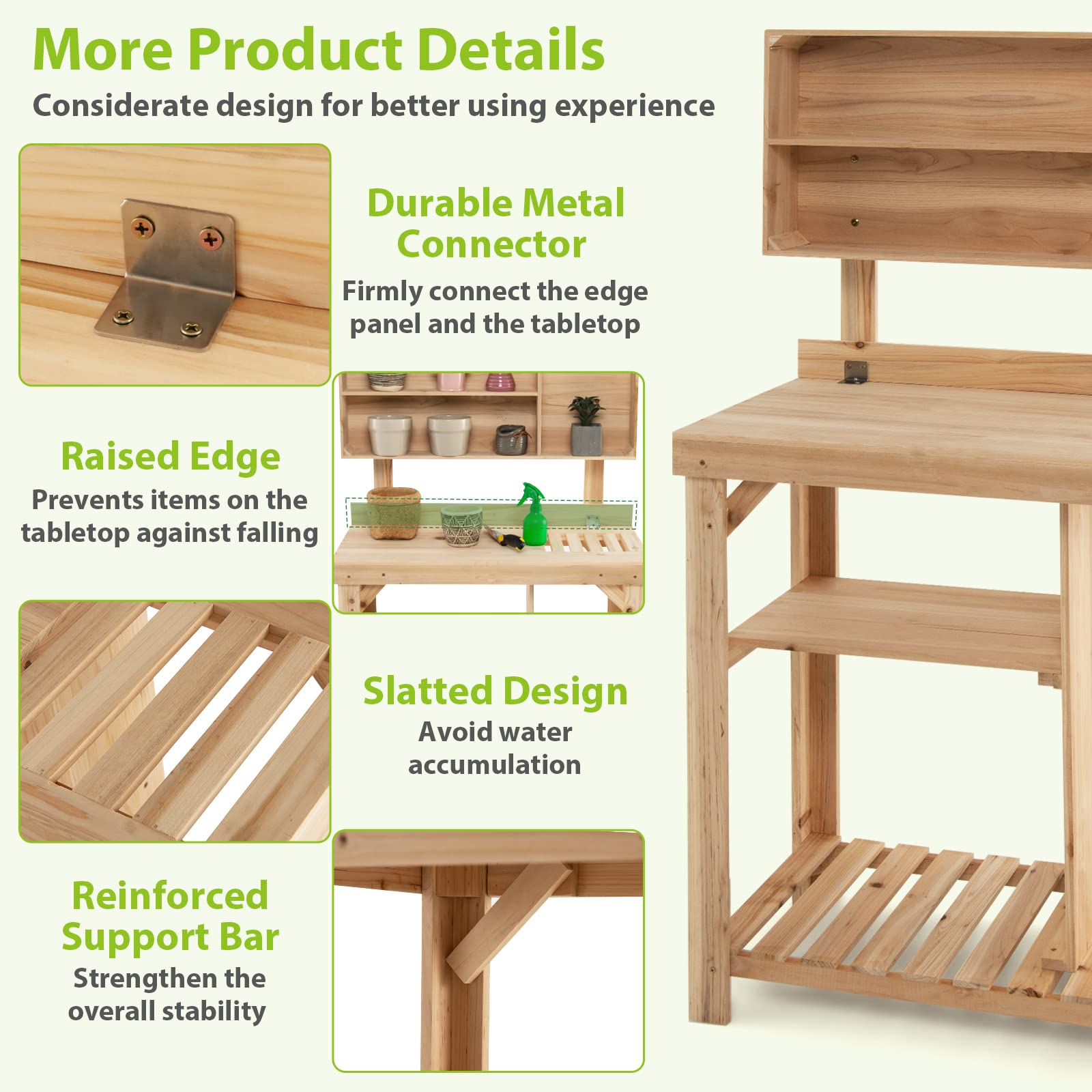 SAFSTAR Wooden Potting Bench with Bottom Shelves & Top Compartments - Sturdy Garden Workstation for Planting, Organizing Tools & Potted Plants - Perfect Outdoor Gardening Table for Backyard, Patio & Balcony Use