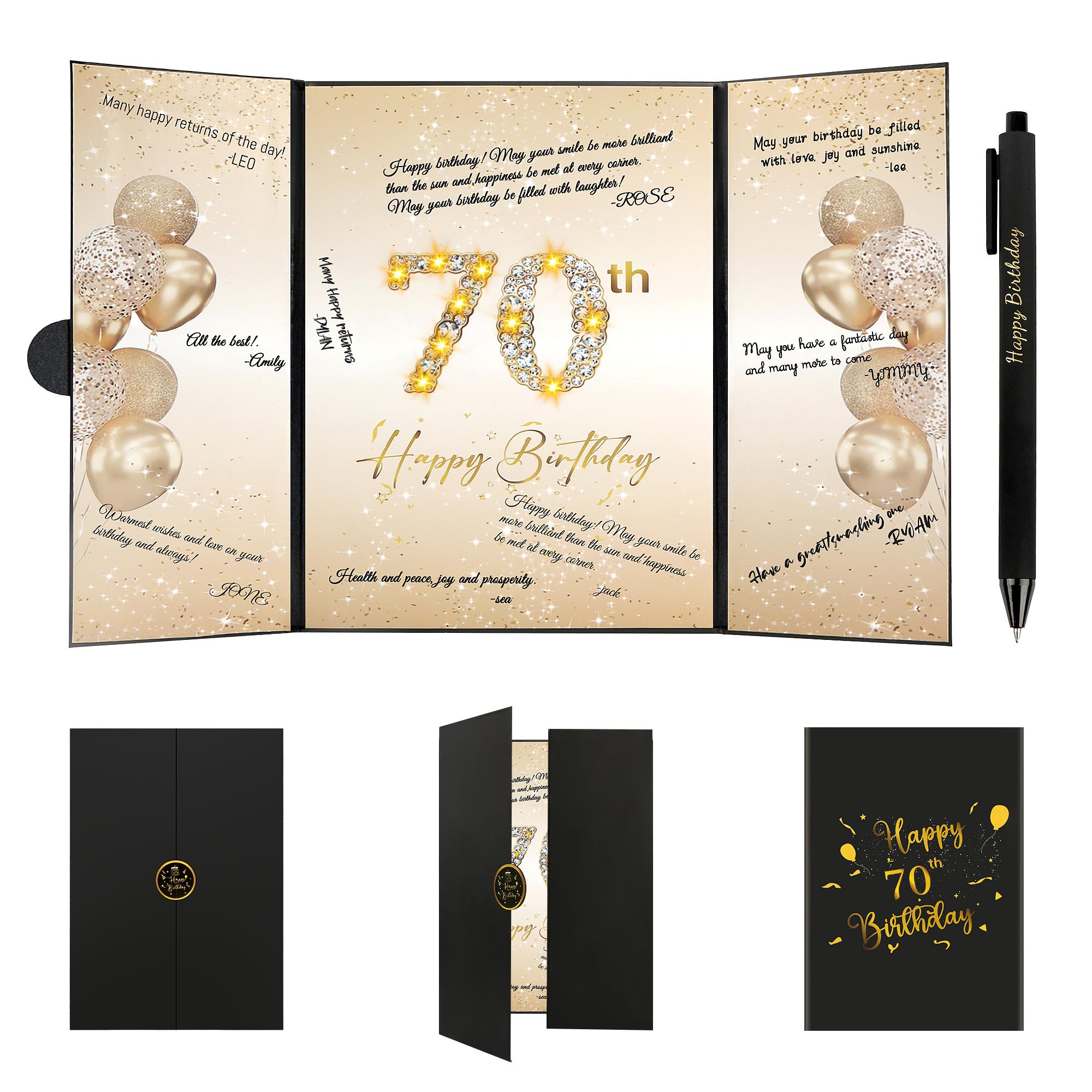 Farochy 70th Birthday Guest Book - Elegant Black & Gold Signature Book for Milestone Celebrations | Perfect for 70th Birthday Parties, Anniversary Events & Retirement Gatherings