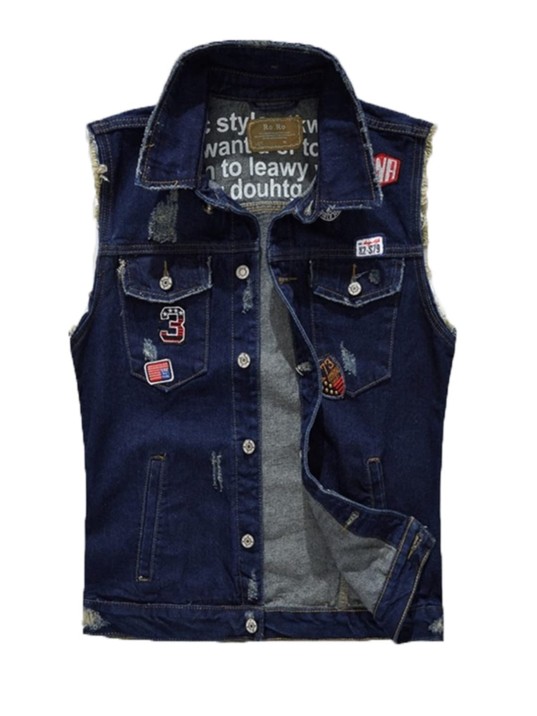 Men's Ripped Denim Vest Sleeveless Waistcoat - Distressed Jean Jacket for Casual Outfits & Streetwear Fashion