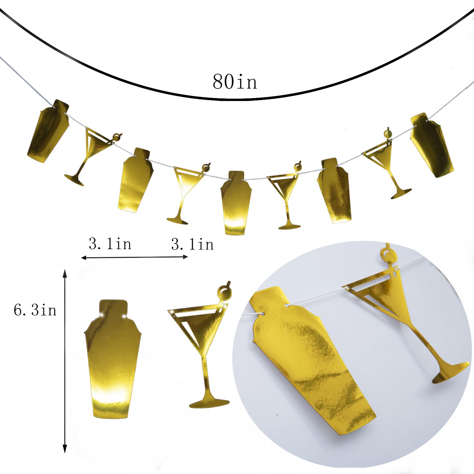 Sparkling Gold Martini Party Banner - Elegant Martini Theme Birthday & Bachelorette Party Decorations - Perfect for Cocktail Bars, Engagement Parties & Bridal Showers - Includes Martini Shaker Garland for Festive Celebrations
