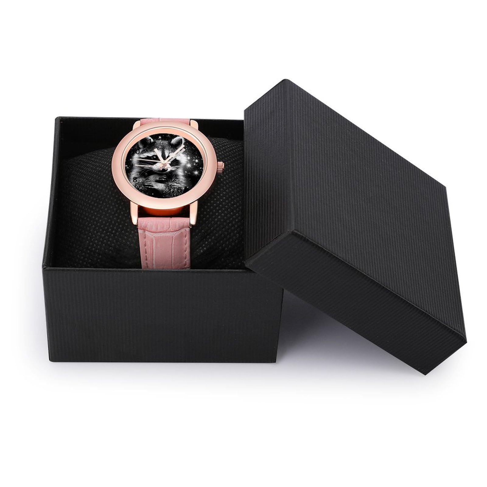 Stylish Raccoon Print Women's Leather Strap Quartz Watch - Classic Animal Design Wristwatch for Work, Travel & Everyday Fashion Accessories