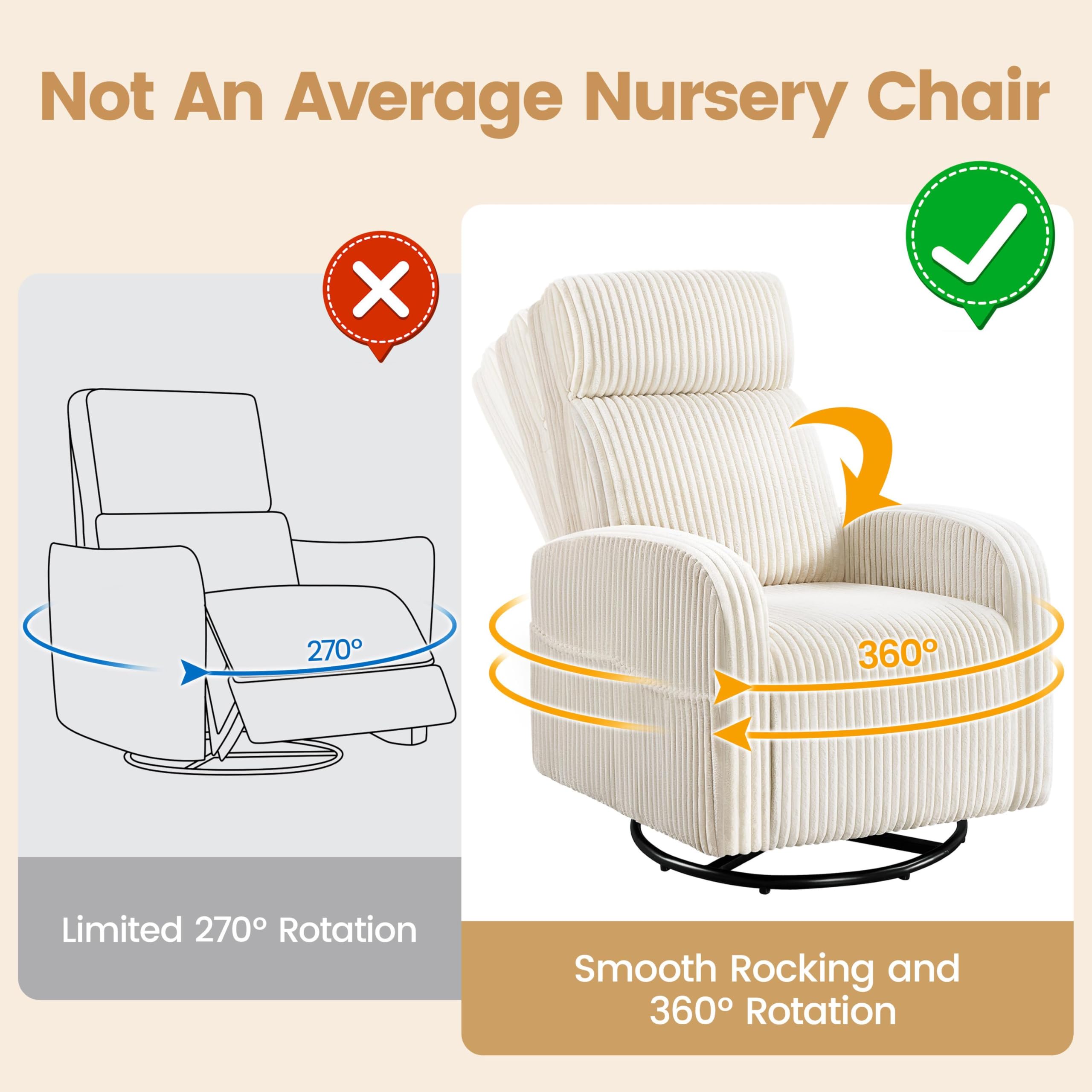 Yaheetech 360° Swivel Glider Rocking Chair - High Back Nursery Nursing Chair with Side Pockets, Soft Corduroy Upholstery, Beige - Perfect for Baby Nurseries, Living Rooms & Breastfeeding Comfort