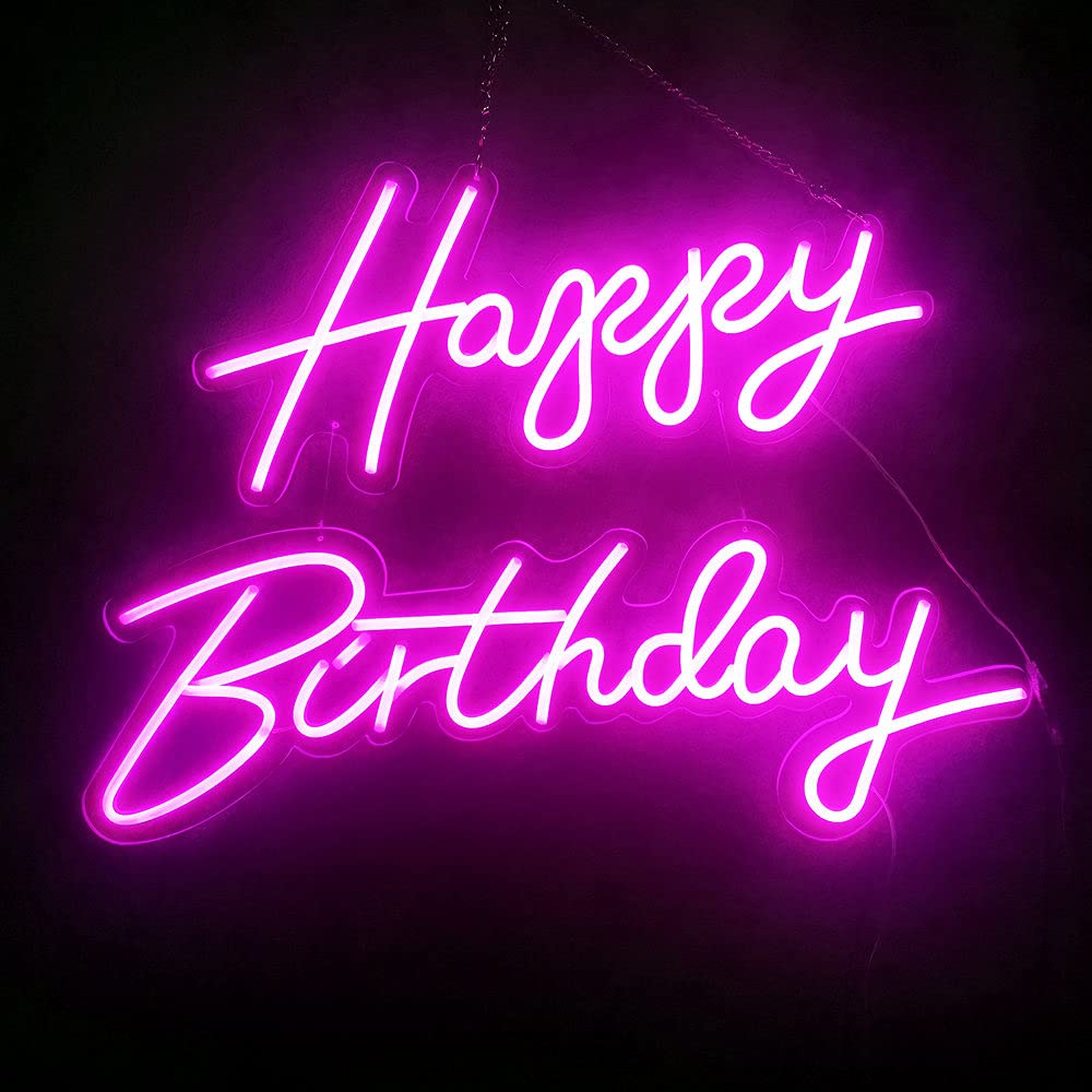 Happy Birthday Neon Sign - 22 x 16 Inches Pink LED Wall Decor for Parties, Home Decor & Celebrations | Durable Neon Letters Light for Bedroom, Bar, Wedding & Birthday Decorations