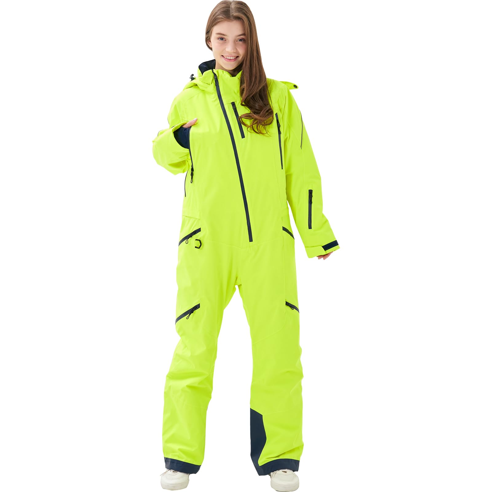 Women's One Piece Ski Suit - Windproof & Waterproof Snowsuit with Detachable Hood - Warm & Breathable for Skiing, Snowboarding & Winter Sports