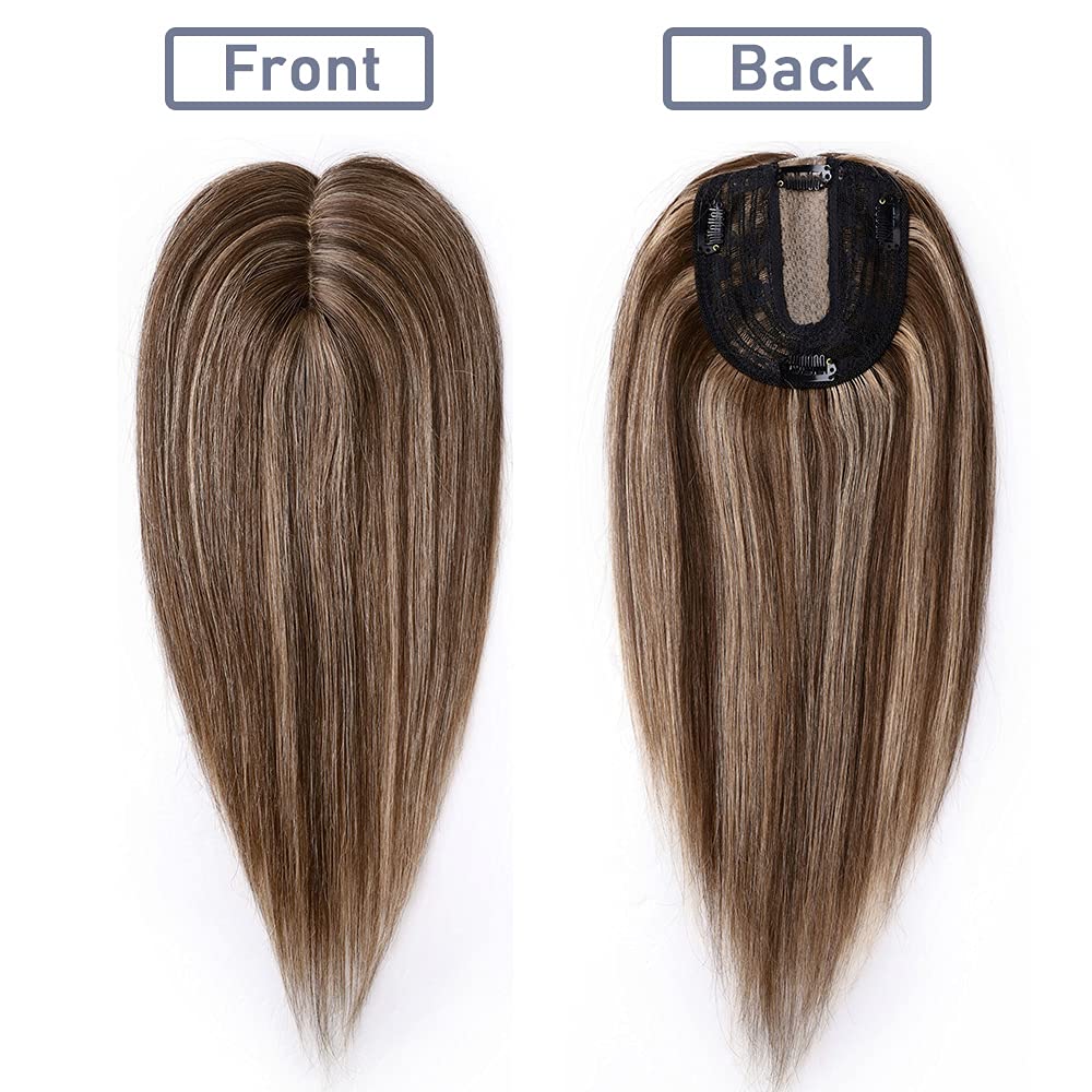 SEGO Clip-in Human Hair Topper for Women - No Bangs Remy Hair Topper with Silk Base for Thinning Hair & Hair Loss - Natural Grey Hair Coverage - 4 Secure Clips - Perfect for Daily Wear, Special Occasions & Confidence Boosting