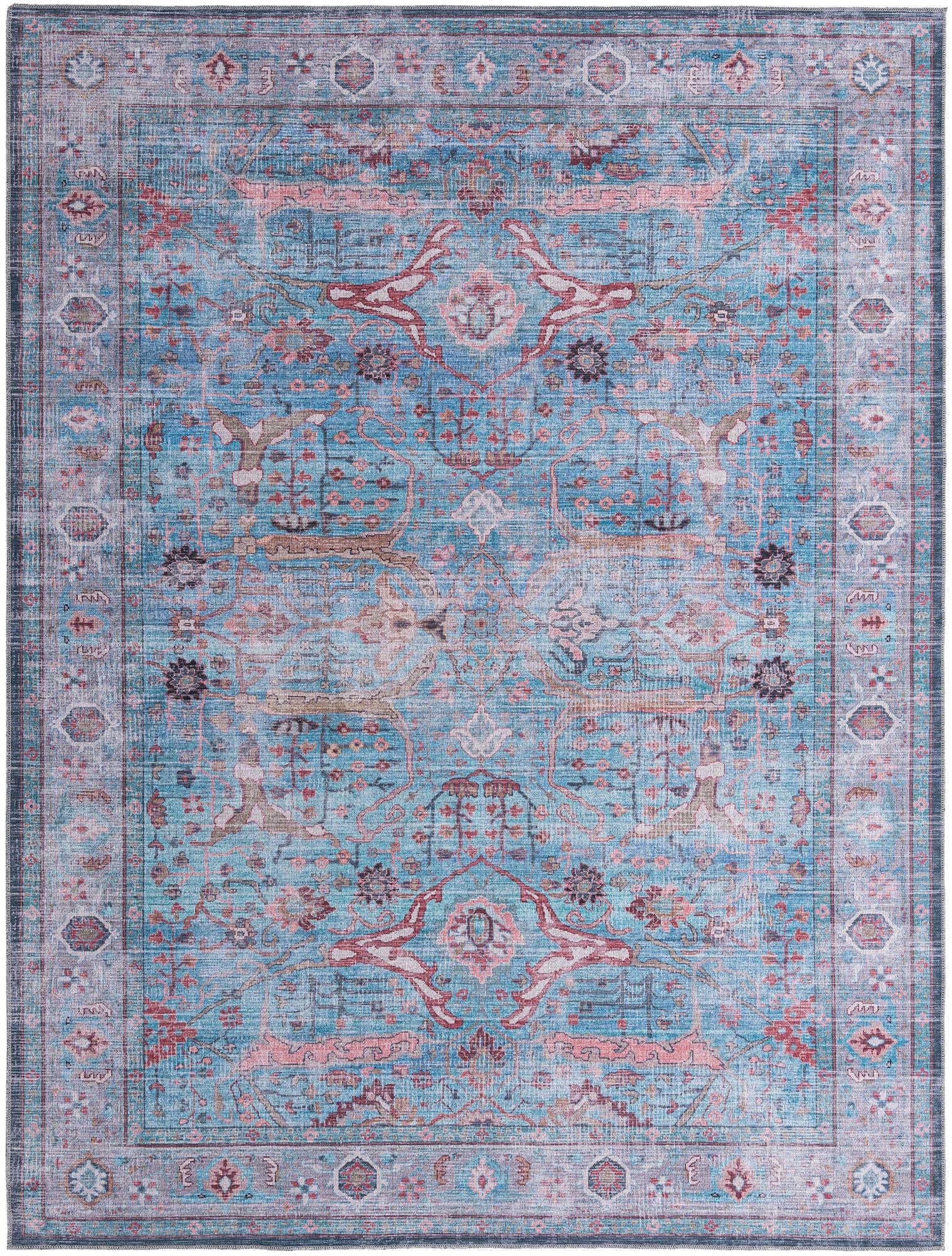 Washable Blue Low-Pile Rug 9' x 12' - Maahru Collection by Rugs.com | Soft & Durable for Living Rooms, Dining Rooms & Open Floor Plans | Perfect for High-Traffic Areas & Pet-Friendly Homes