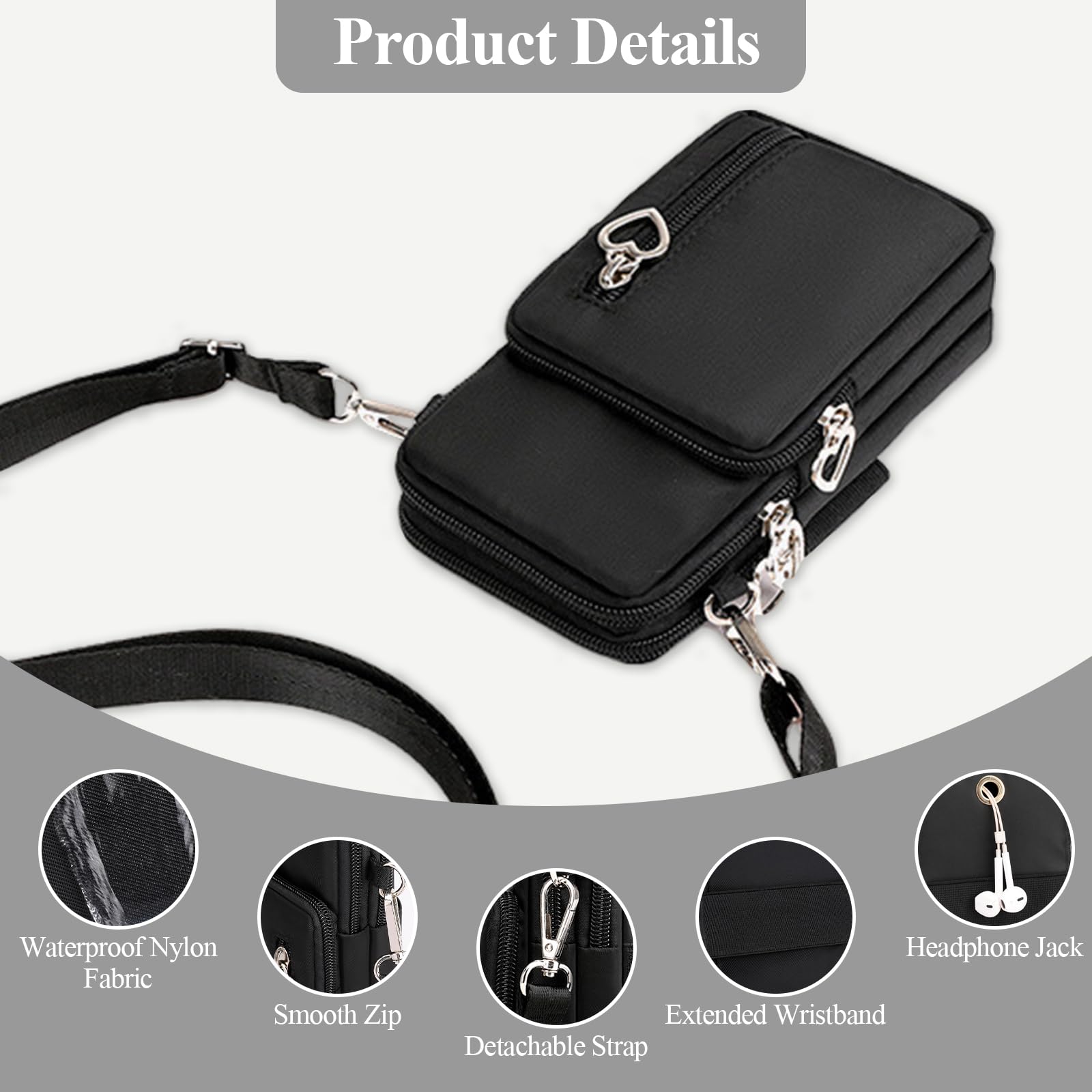 WITERY Waterproof Nylon Crossbody Phone Purse for Women - Cute Smartphone Wallet Bag with Adjustable Strap, Perfect for Travel, Shopping & Daily Use