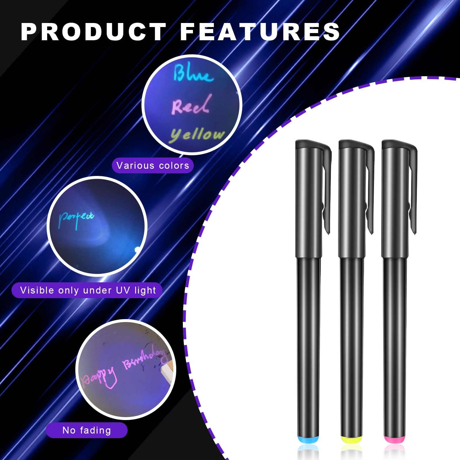 Spy Pen with Invisible Ink & 3 Mini UV LED Keychain Flashlights - Disappearing Ink Magic Pen with Black Light Markers for Secret Notes - Perfect for Christmas, Halloween Gifts & Secret Agent Games (3 Pack)