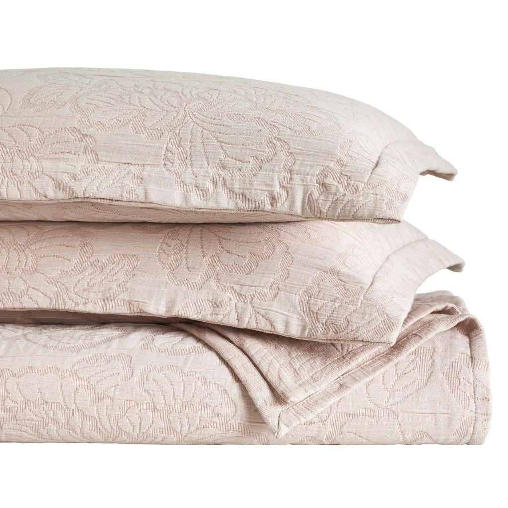 Hibiscus Cotton Medium Weight Matelasse Woven Bedspread and Sham Set - Queen Size, Floral Design, Soft & Breathable - Perfect for Master Bedroom, Guest Room, or Vacation Home Decor