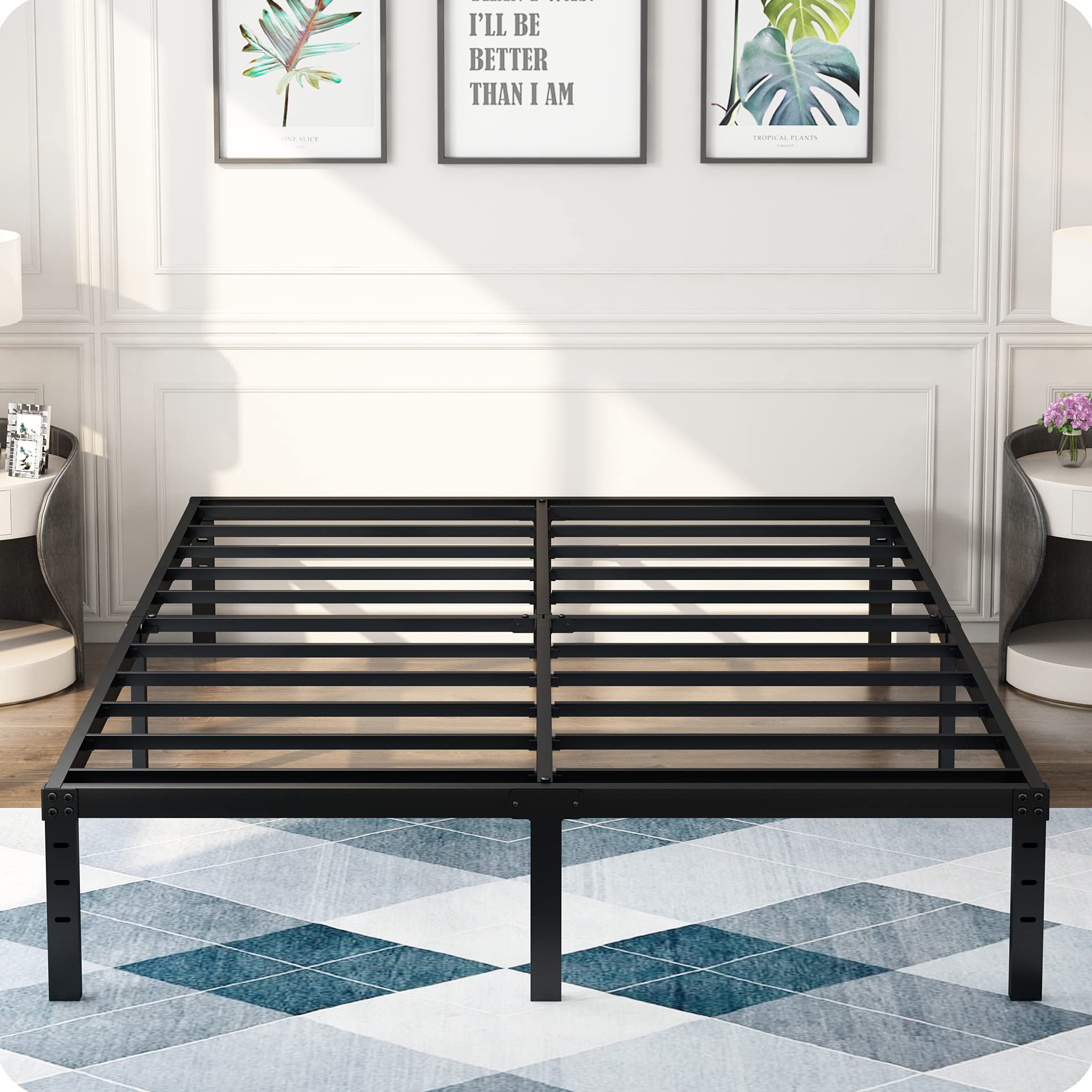 **Elenooz 14 Inch Queen Bed Frame - Heavy Duty Steel Platform with Slat Support, 3500 lbs Weight Capacity, Noise-Free & Easy Assembly, No Box Spring Needed (Black) - Perfect for Master Bedrooms, Guest Rooms & Small Apartments**