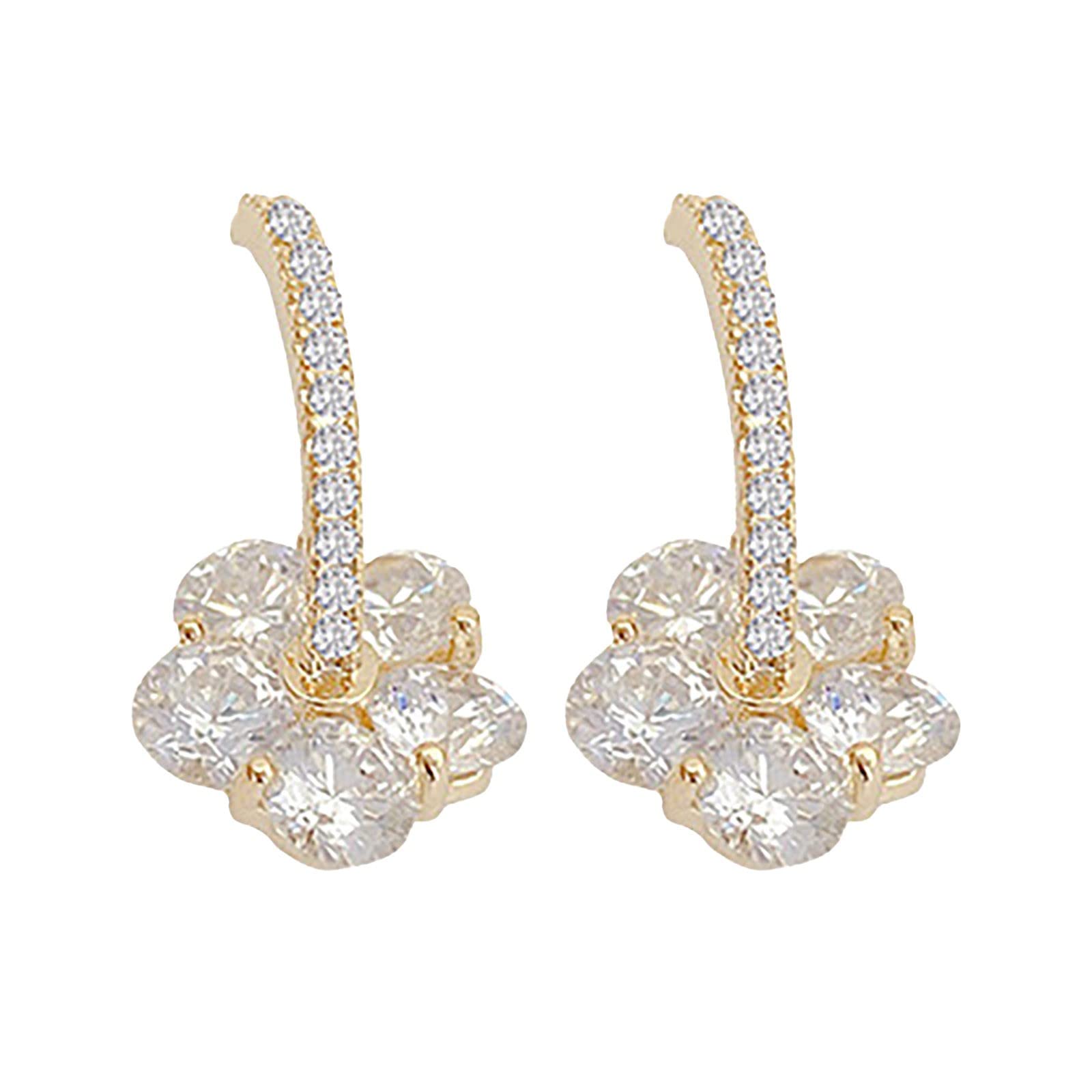 Crystal Petal Earrings - 2022 Trendy Long Drop Earrings with Fake Diamonds, Gold Hoop Earring Set for Multiple Piercings | Perfect for Parties, Weddings & Everyday Wear (One Size)