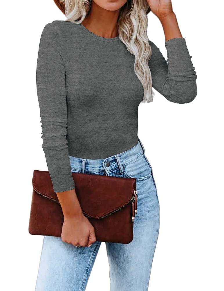 REVETRO Women's Long Sleeve Crewneck T-Shirt - Slim Fit Basic Fall Top for Casual Wear, Work, and Y2K Fashion Outfits | Trendy Going Out Tops for Women