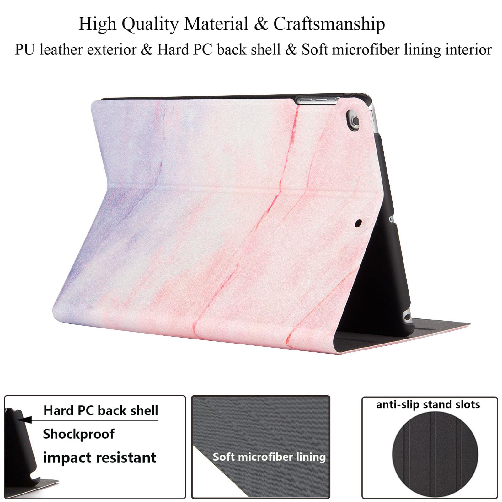 Premium Synthetic Leather Case for Apple iPad 9.7 inch (5th/6th Gen 2017/2018) & iPad Air/Air 2 - Slim Shockproof TPU Shell with Auto Wake/Sleep & Multi-Angle Stand - Pink Map Design - Perfect for Work, Study & Travel Protection