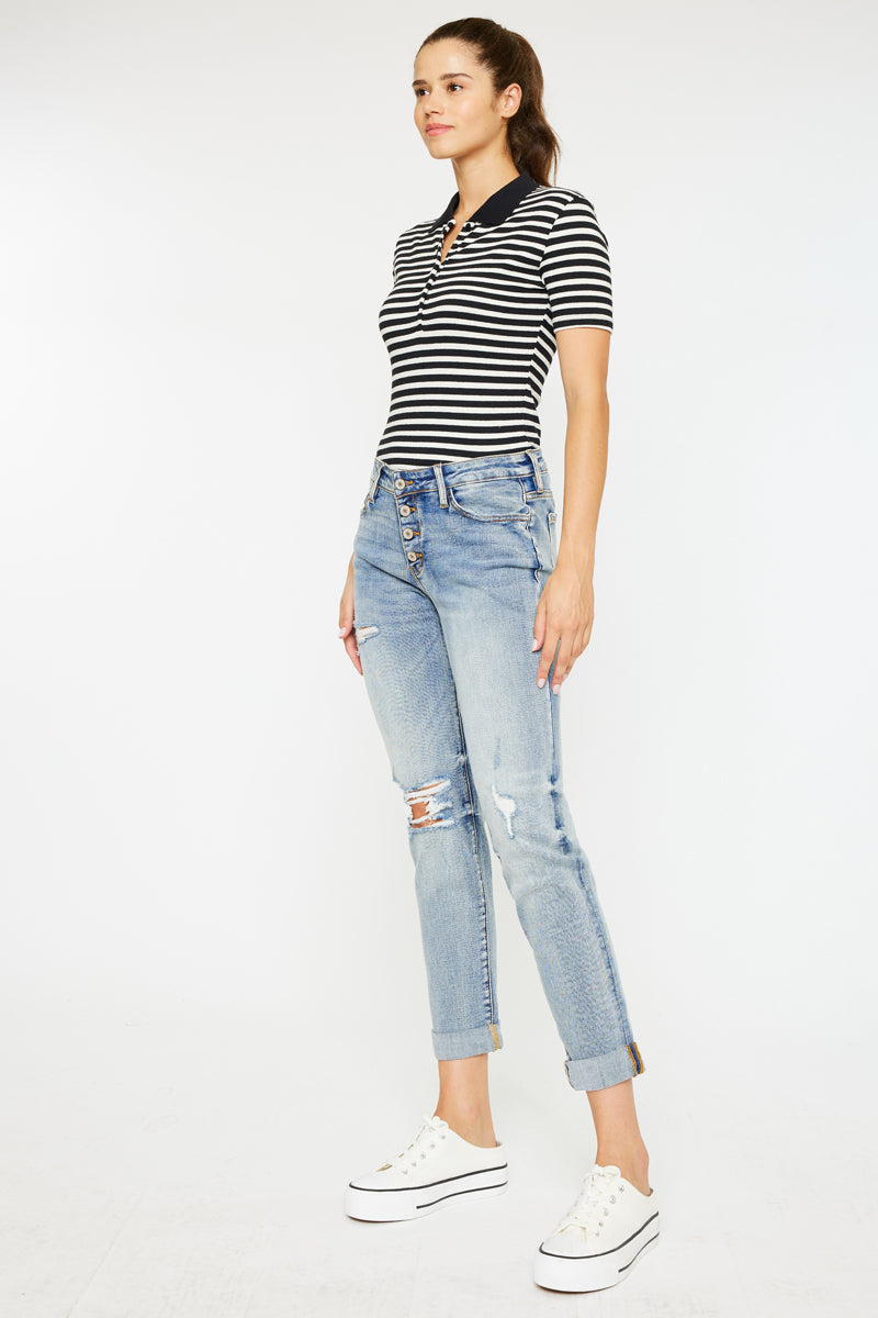 Clarie Mid Rise Boyfriend Jeans for Women - Comfortable Stretch Denim Pants with Relaxed Fit - Perfect for Casual Wear, Weekend Outfits and Everyday Fashion