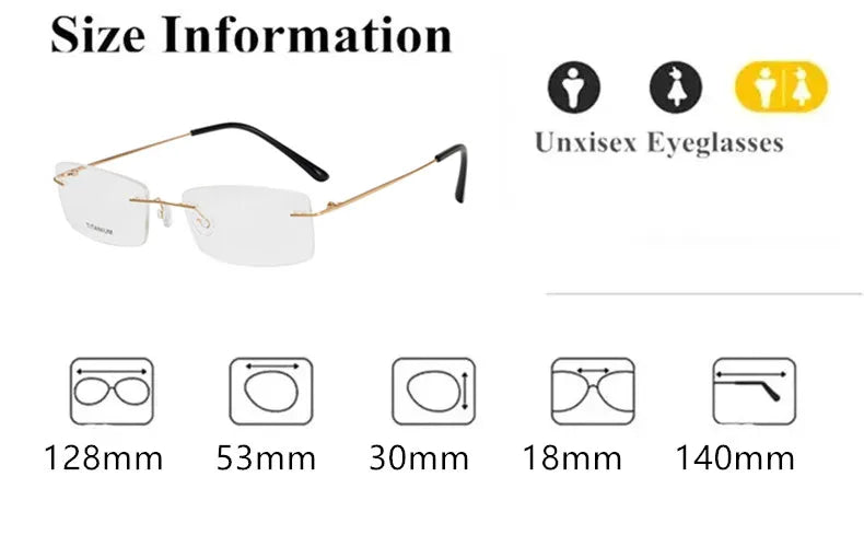 Aimee Unisex Rimless Square Titanium Eyeglasses 4100 - Lightweight Durable Frame for Men & Women - Perfect for Reading, Work, and Everyday Wear