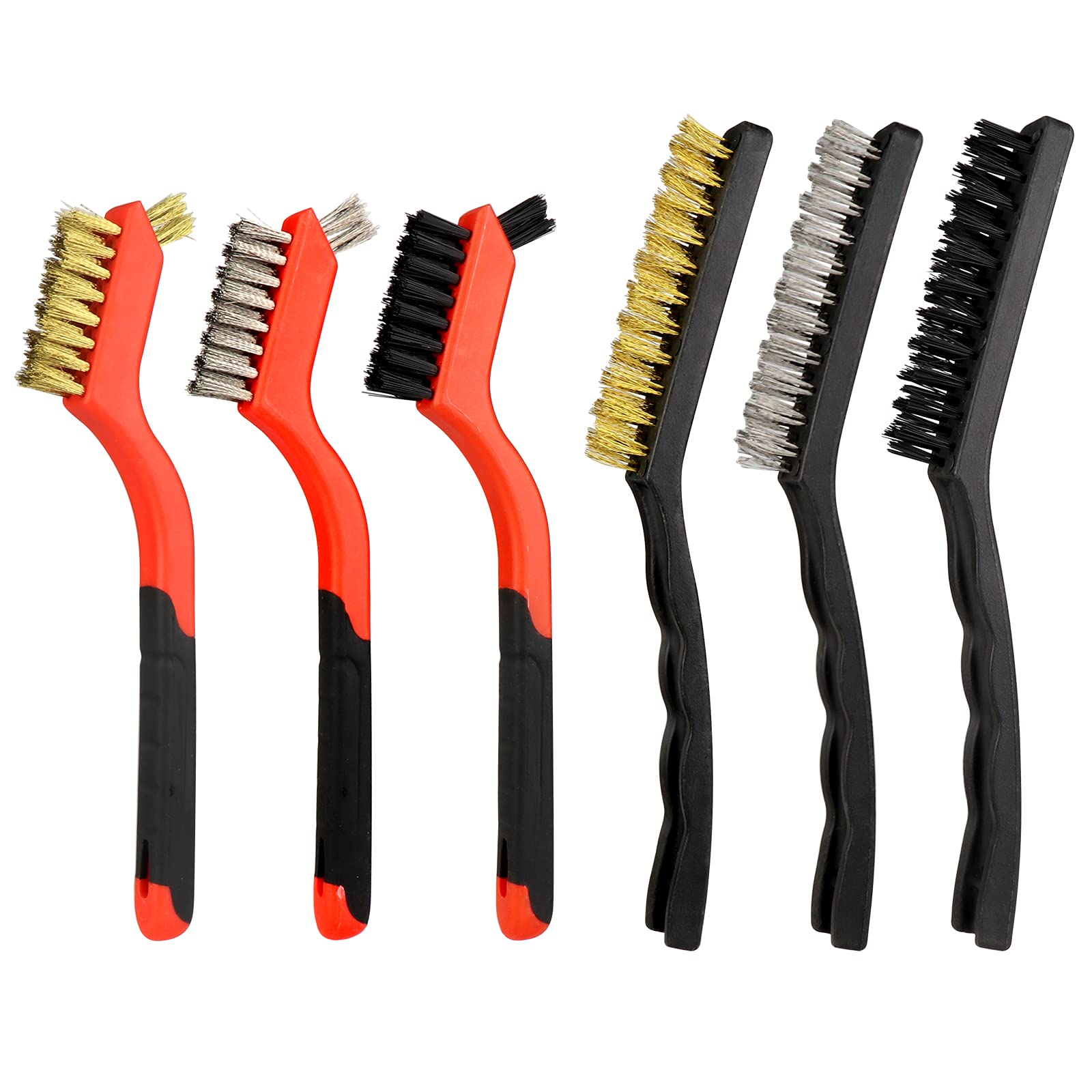 6PCS Wire Brush Set - Brass, Stainless Steel & Nylon Bristles for Rust Removal, Paint & Stain Cleaning | 7-Inch Metal Cleaning Tools for DIY, Automotive & Home Improvement Projects