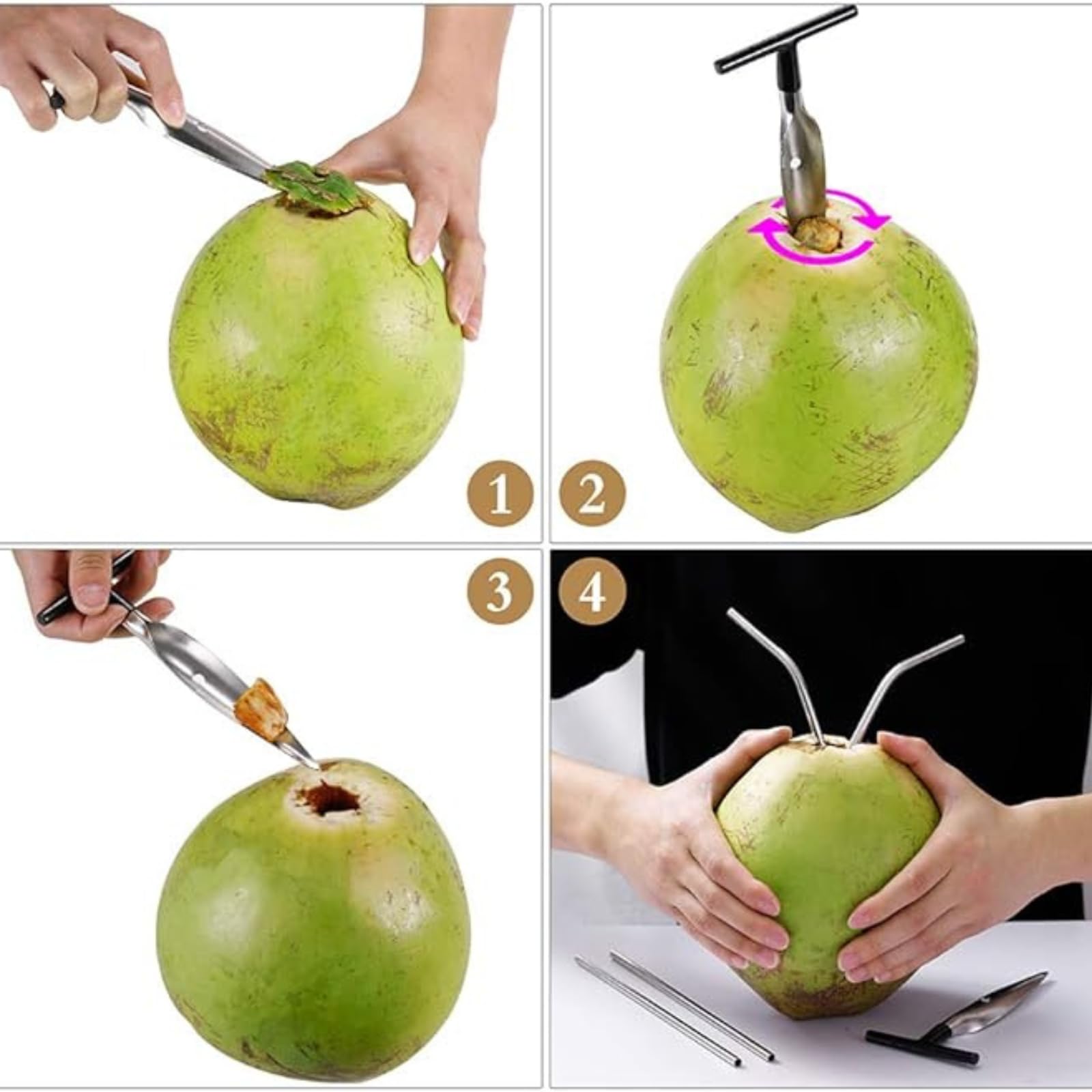 Premium Stainless Steel Coconut Opener Tool - Smart Kitchen Gadget for Easy Coconut Water Extraction | Home Utility Accessory | Perfect for Fresh Coconuts, Smoothies & Tropical Drinks (Pack of 1)