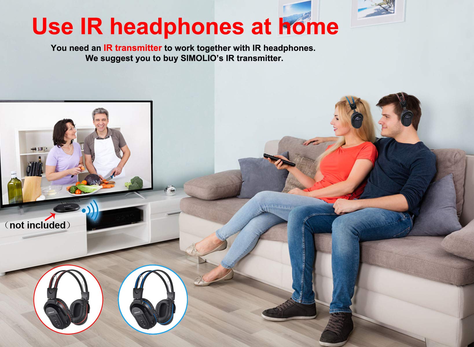 SIMOLIO Universal IR Wireless Headphones for Car DVD/TV - 2 Channel Infrared Headphones for Kids with 3.5mm Aux Cord & Storage Bag - Rear Seat Entertainment Headset for Travel, Road Trips and Long Car Rides