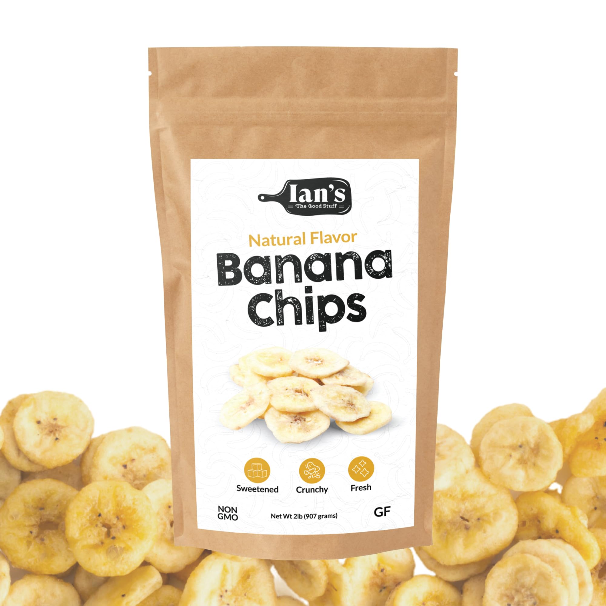 IAN's Sweetened Dried Banana Chips (2lb) - Healthy Crunchy Snack for Adults & Kids - Perfect for Lunchboxes, Hiking & On-the-Go Snacking