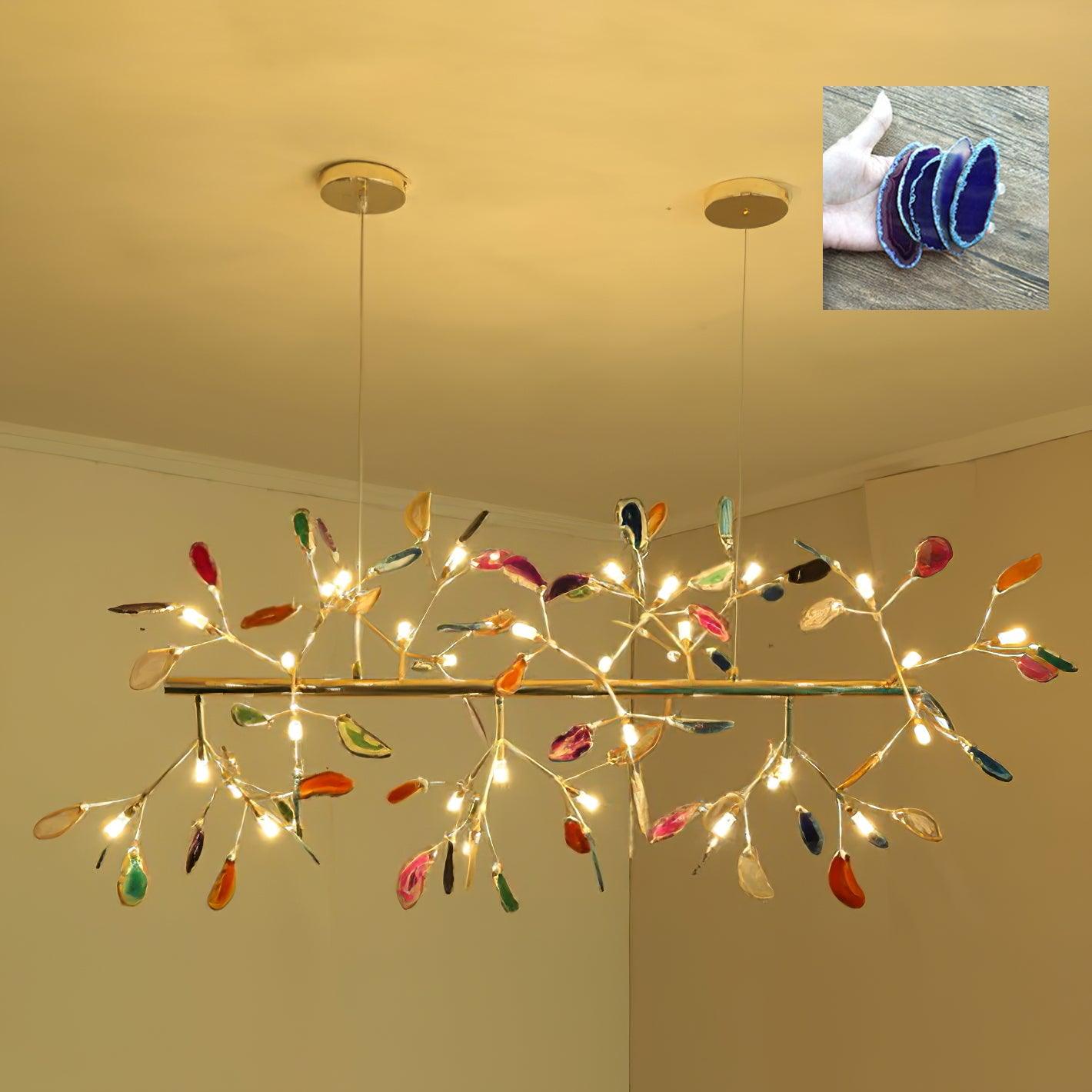 Elegant Agate Flake Chandelier - Natural Stone Crystal Ceiling Light Fixture for Dining Room, Living Room & Bedroom Decor