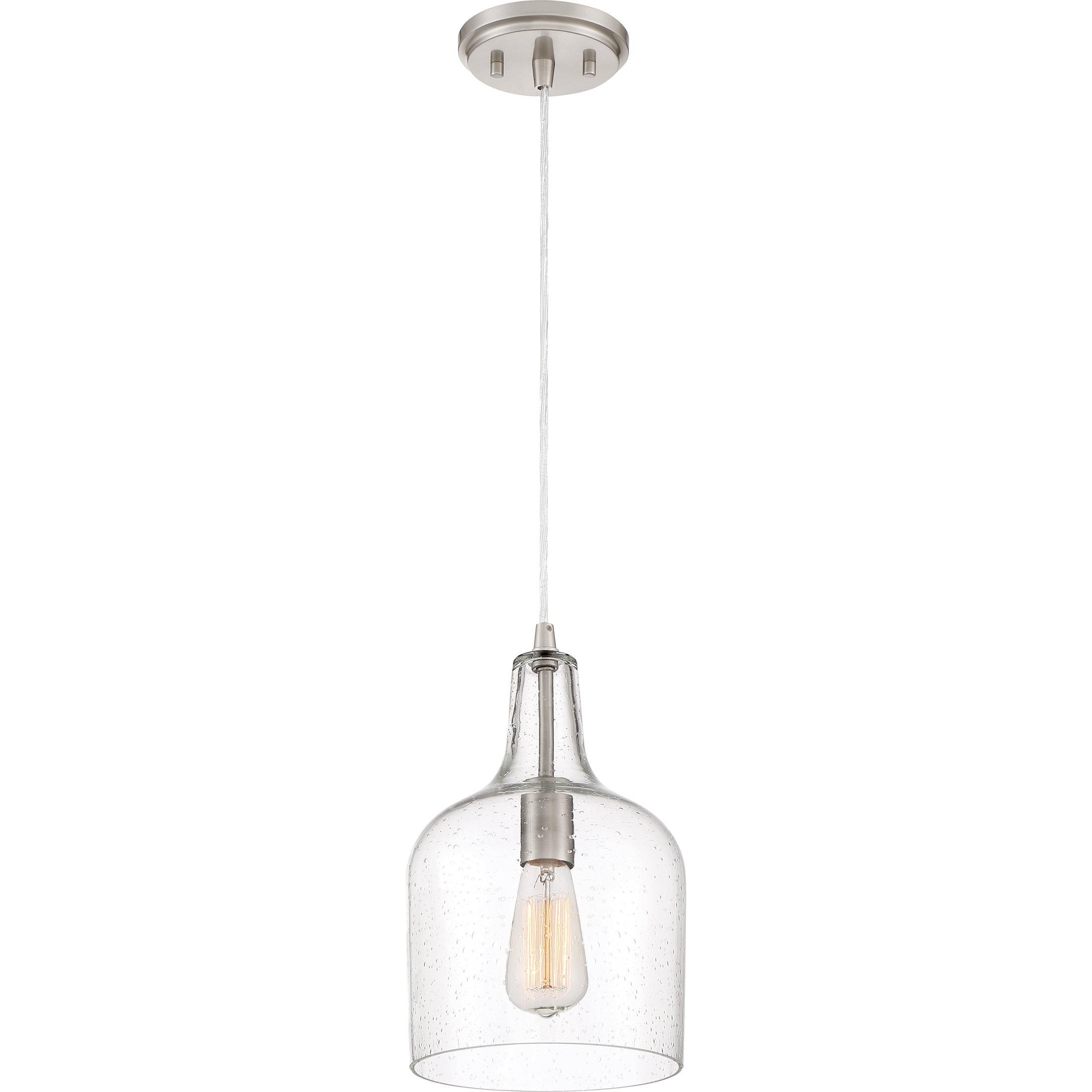 Quoizel Anson 1-Light Brushed Nickel Mini Pendant Light Fixture - Modern Small Ceiling Hanging Lamp for Kitchen Island, Dining Room, or Bedroom Lighting