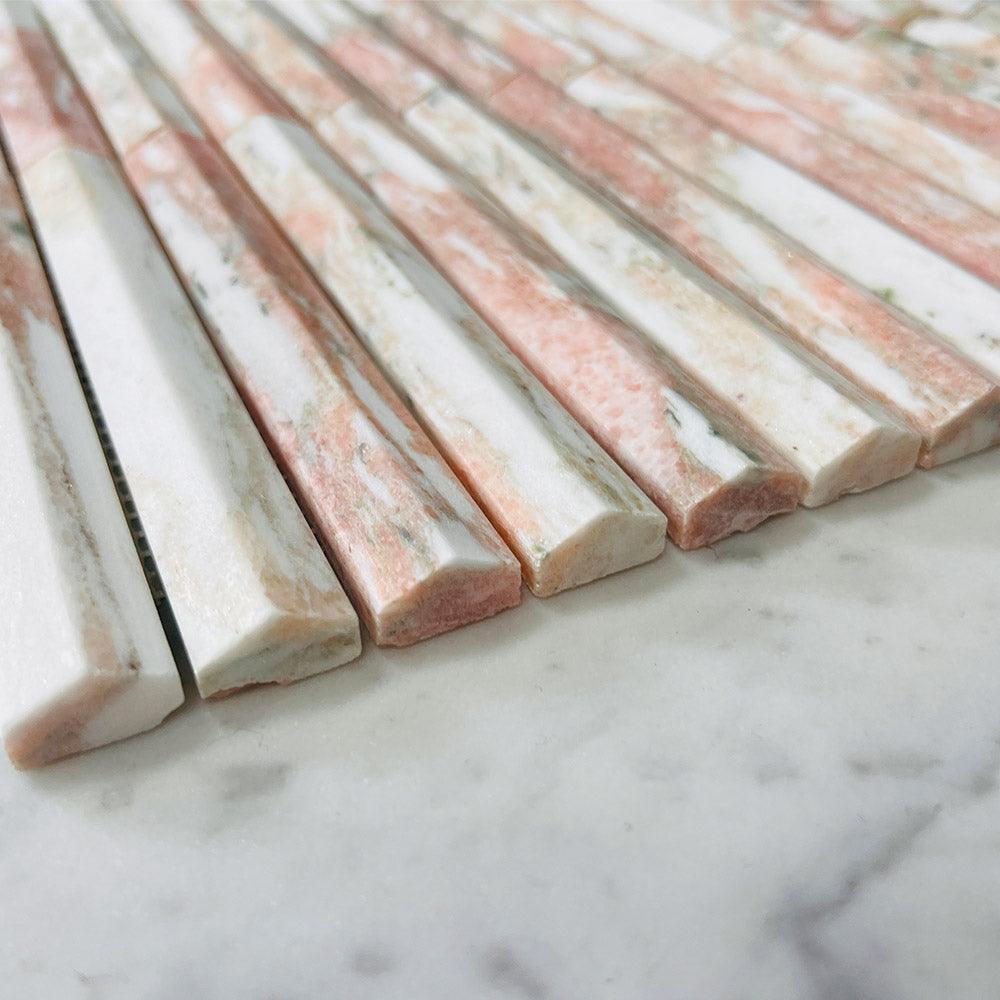 Athena Triangle Norwegian Rose 152x20x12 Honed Marble Mosaic Tile (Per Sheet) - Premium Bathroom & Kitchen Backsplash, Shower Wall, or Flooring Decor